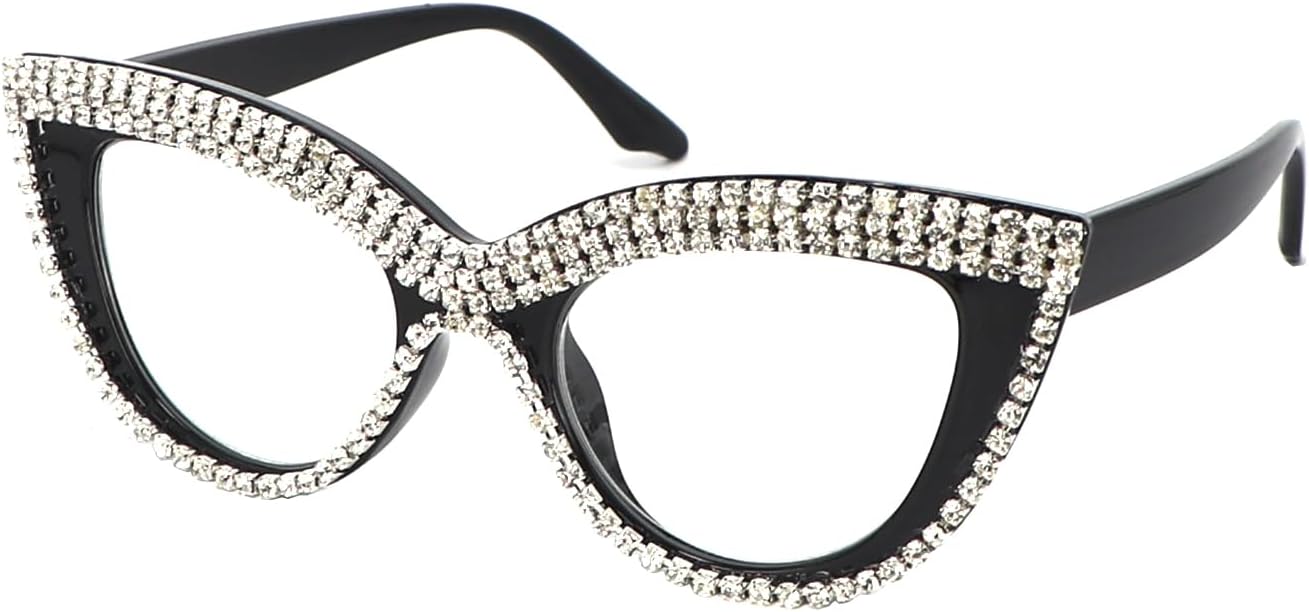 Gafas de lectura de ojo de gato para mujer, con diamantes de imitación ampliados, bloqueo de luz azul