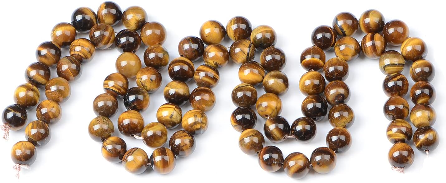 200 cuentas sueltas y redondas de ojo de tigre amarillo natural (piedra preciosa) de 0.236pulgadas para hacer joyas y cordón elástico de cristal