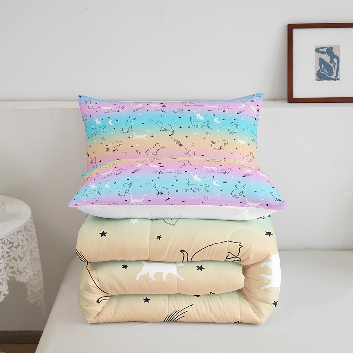 Juego de edredón para niños, diseño de gatos y mascotas, diseño de gatitos kawaii con estampado de gatitos y gatos para niños, niñas, adolescentes y