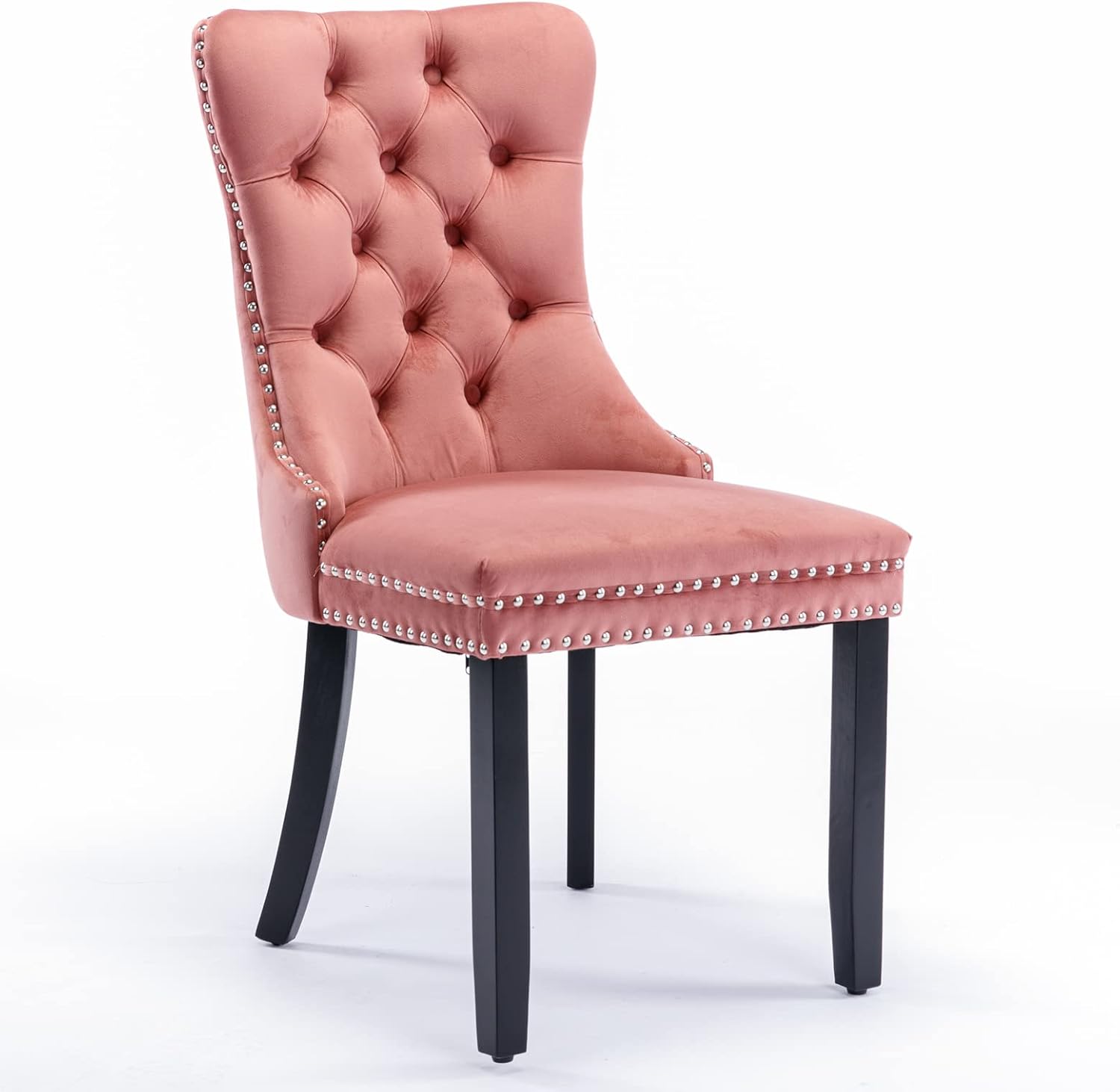 Juego de 2 sillas de comedor tapizadas, sillas de comedor de terciopelo con patas de madera, ribete de cabeza de clavo, sillas decorativas copetudas