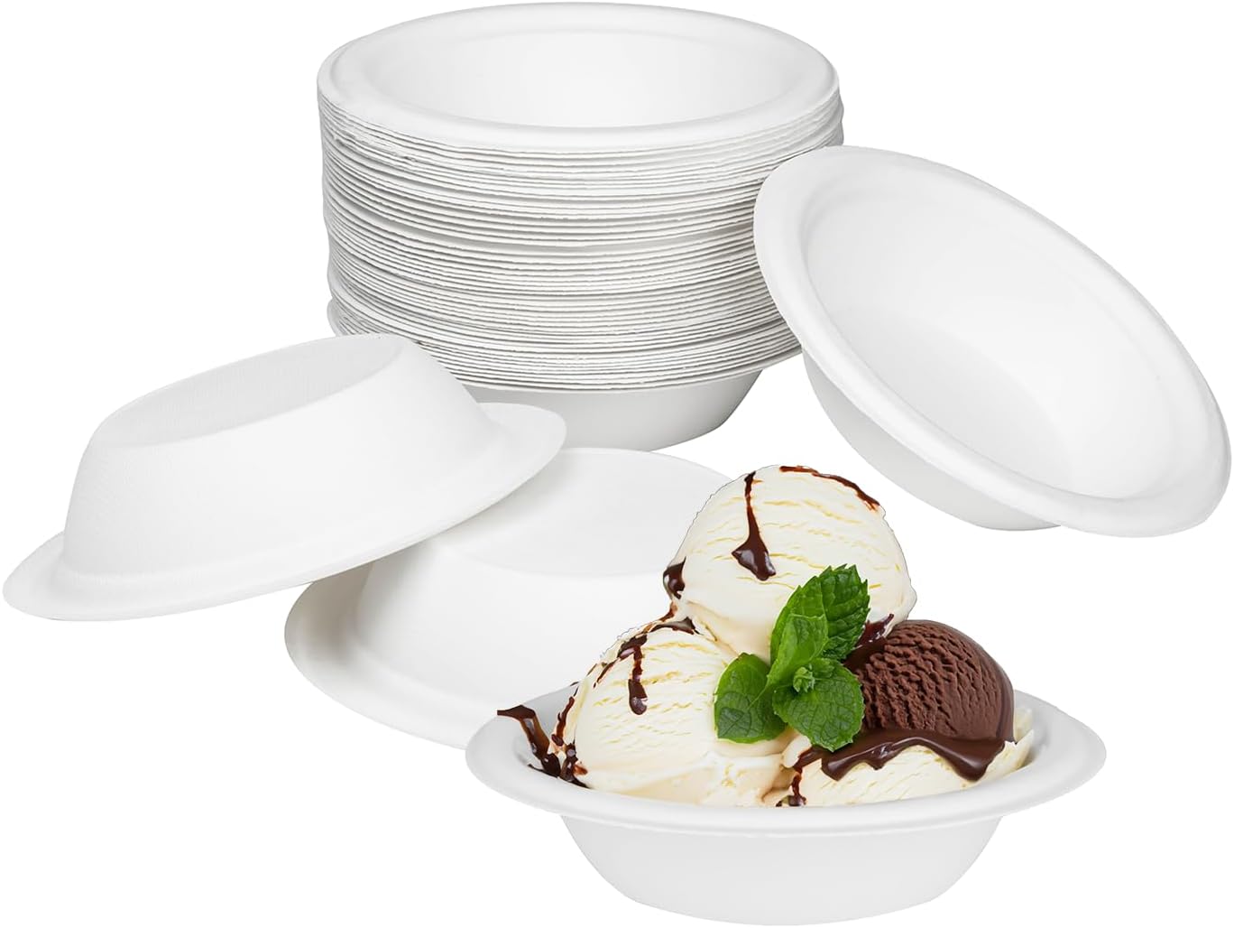 KARAT EARTH KE-BBR12-1CFF PFAS – Cuenco redondo de bagazo desechable compostable ecológico de 12 onzas, 1 compartimento, color blanco, caja de 1000