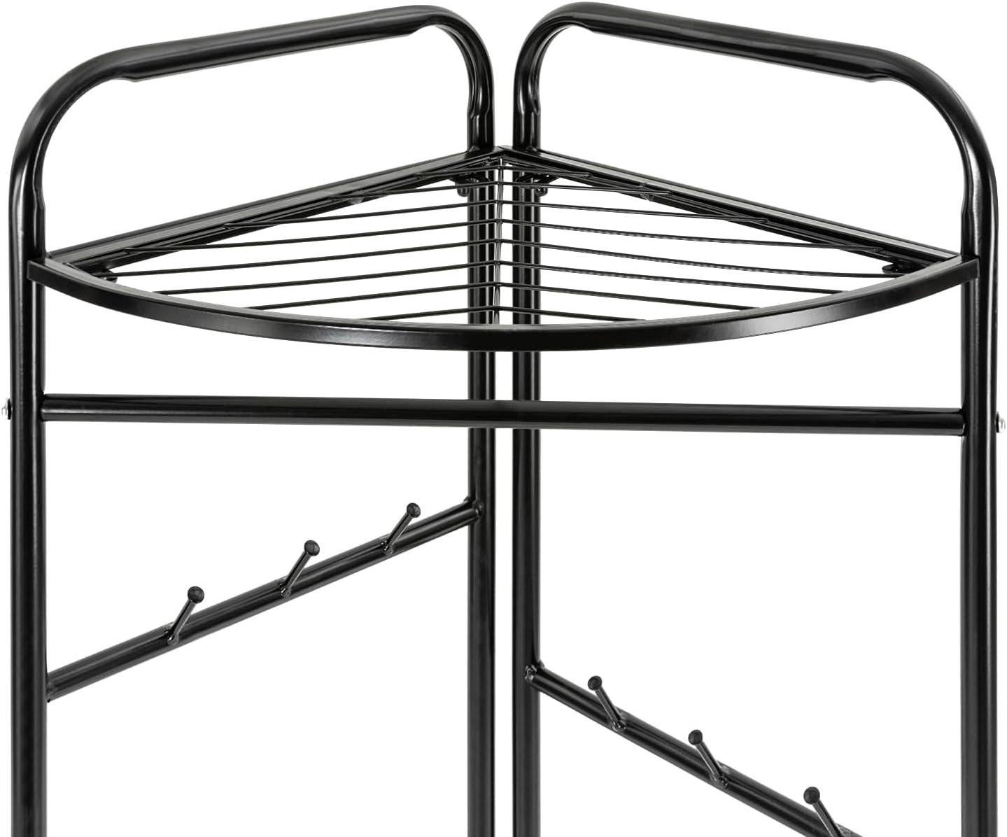 Perchero esquinero con almacenamiento y 6 ganchos de metal, soporte de esquina multifuncional para entrada o dormitorio con almohadillas redondas