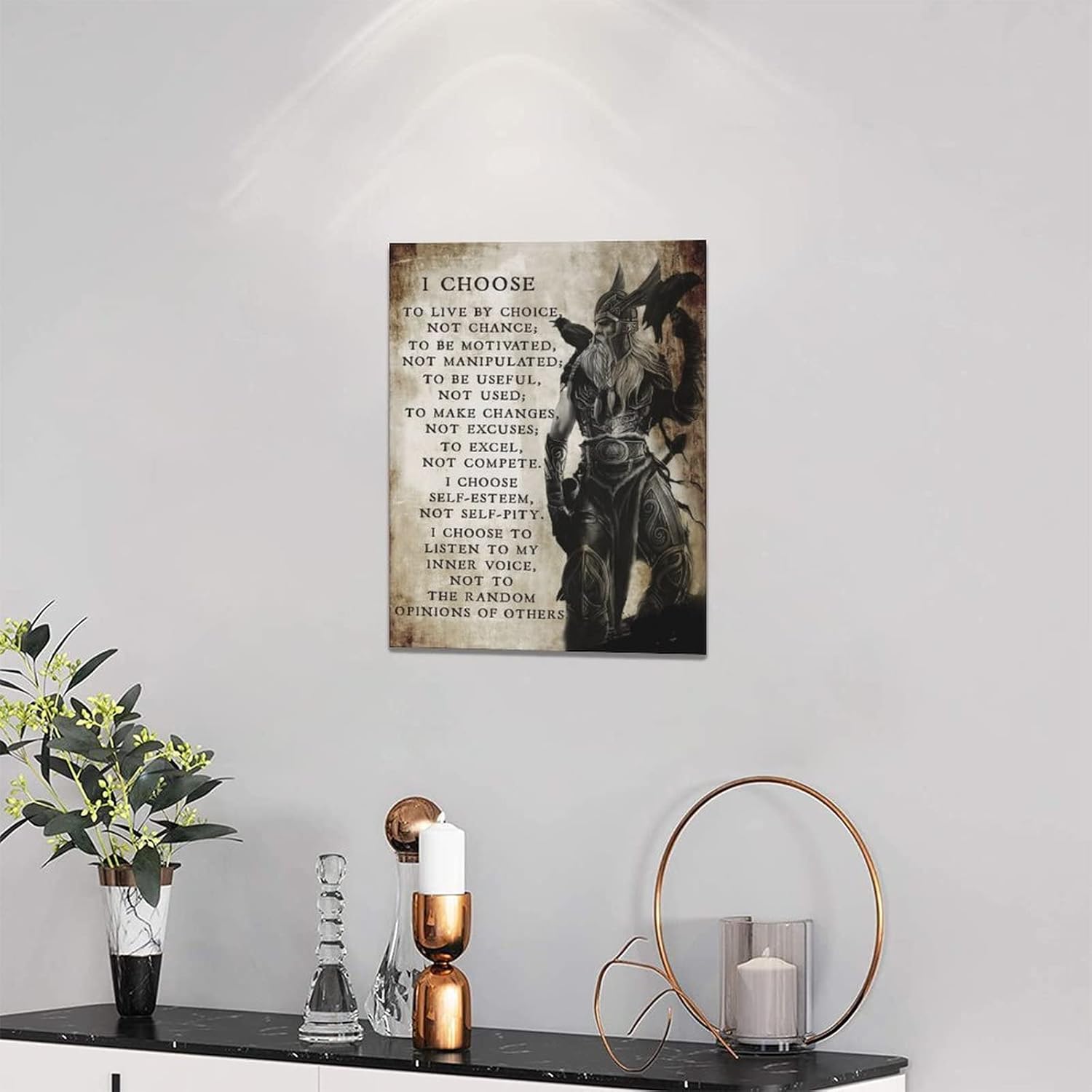 Arte de pared de guerrero vikingo samurái, decoración de pared con texto en inglés “I Choose to Live by Choice” con citas inspiradoras en lienzo,