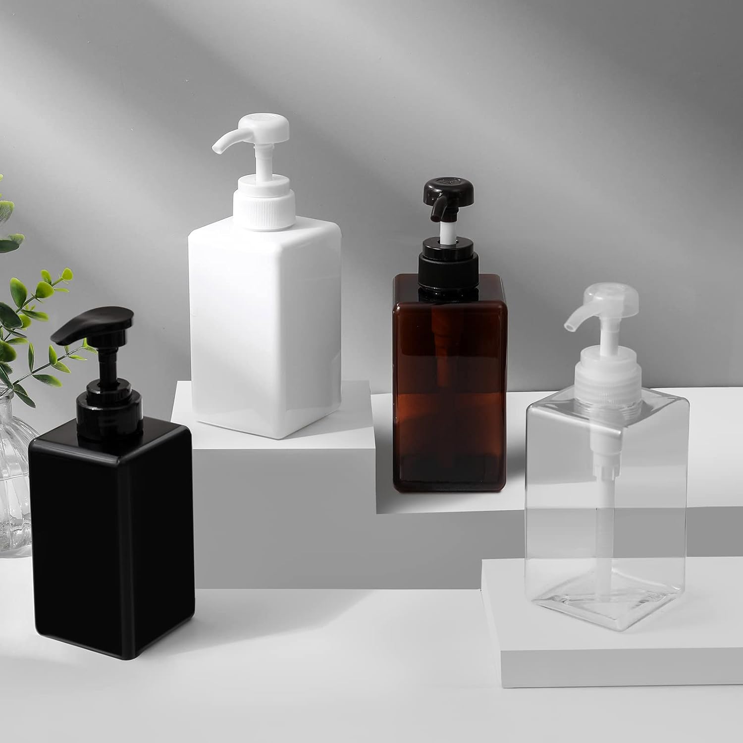 Dispensador de jabón de manos de 15 onzas, botellas de plástico rellenables, dispensador de loción vacía, contenedor de líquido para baño, cocina,