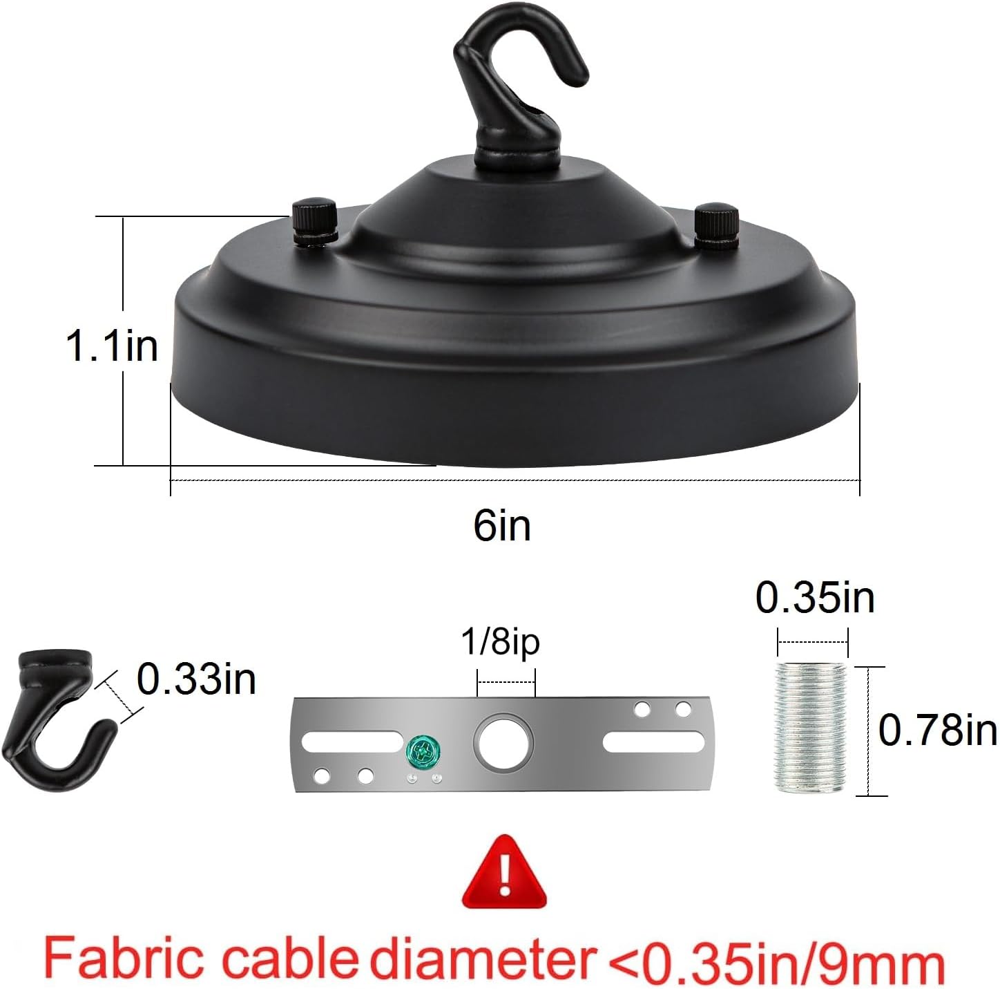 Kit de toldo de luz, kit de toldo de araña de 6 pulgadas con gancho, kit de toldo de techo negro mate, toldo de araña de metal para luz colgante,