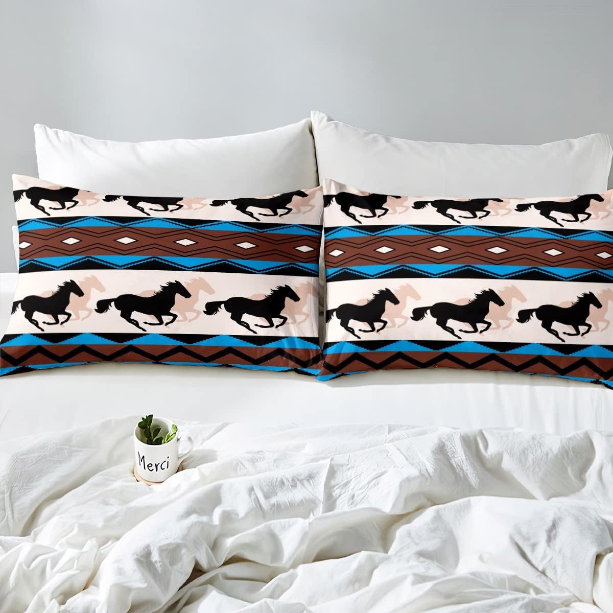 Juego de ropa de cama rústica del oeste, funda de edredón de caballo, vaquera, vaquera, azteca, nativo americano, para niños y niñas, decoración de