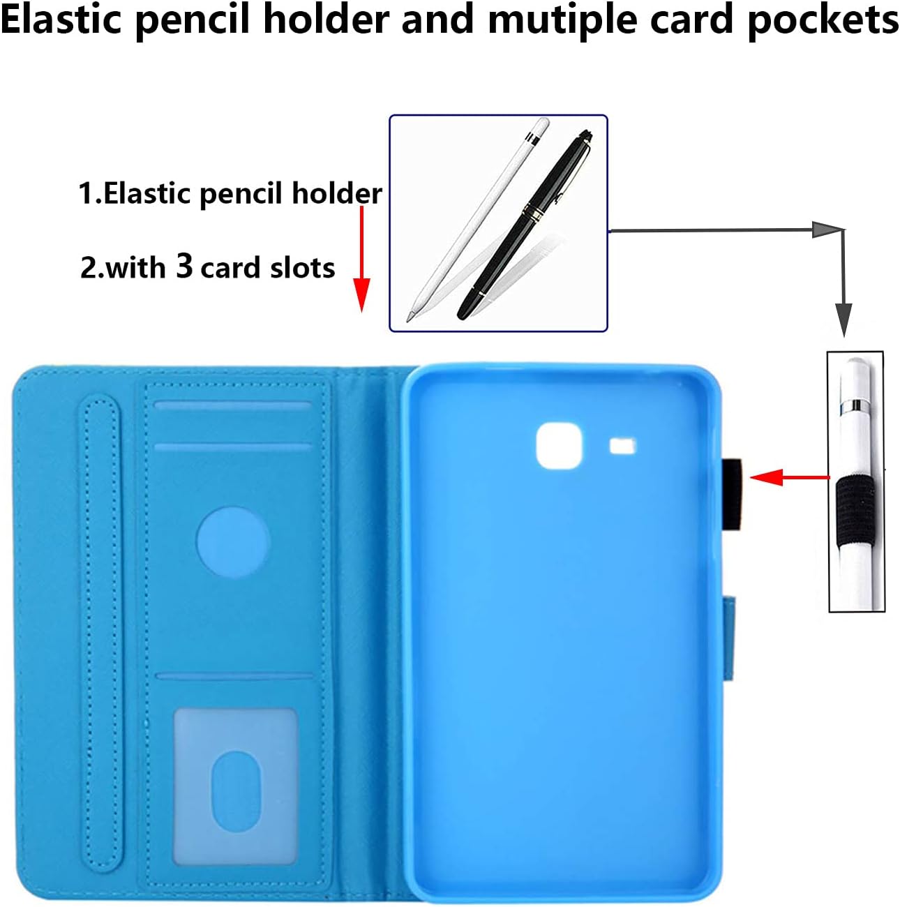 Funda para Samsung Galaxy Tab A 7.0 pulgadas Tablet 2016 Modelo (SM-T280T285) con soporte para lápiz ranuras para tarjetas, Slim PU cuero folio Flip