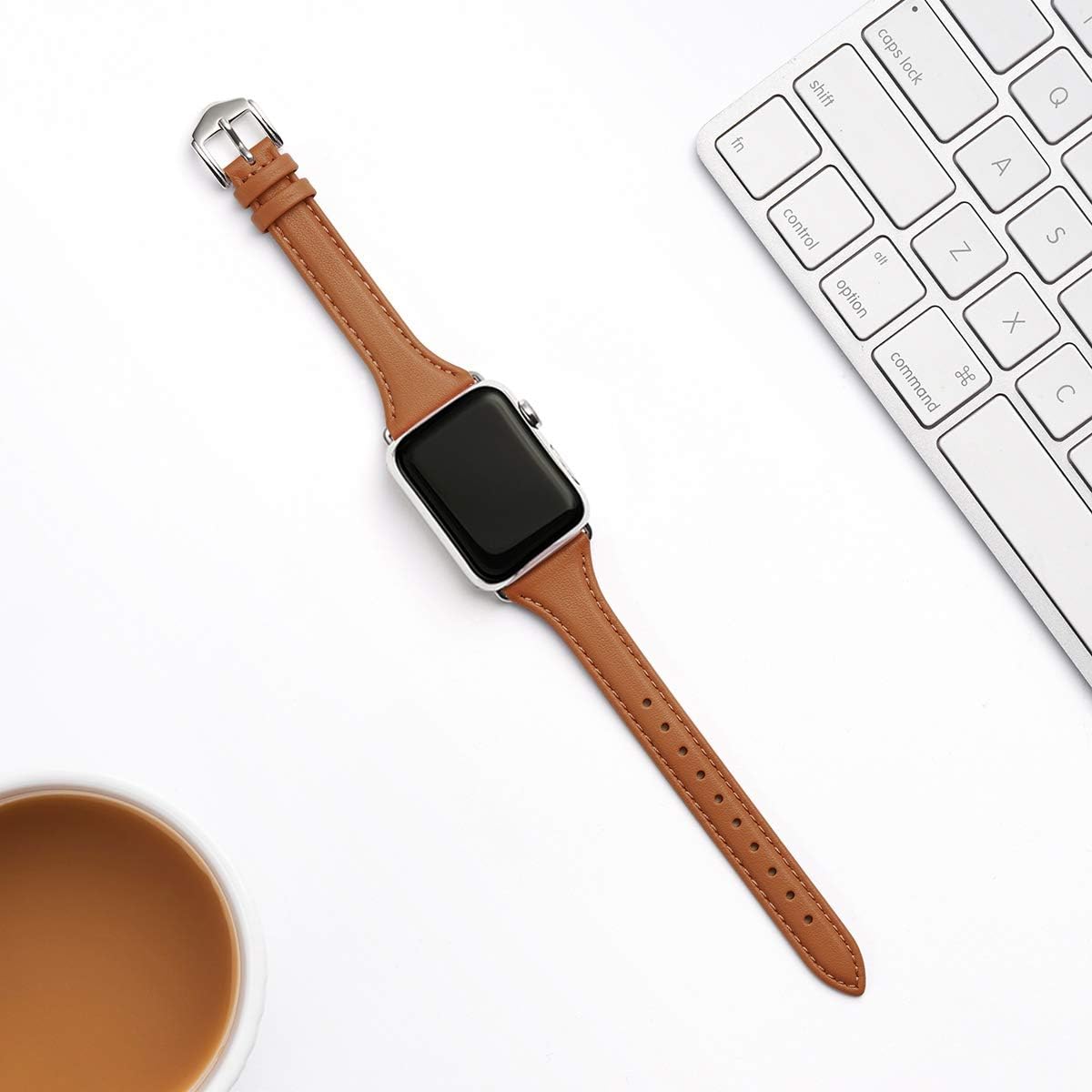 WFEAGL – Correa de cuero flor para reloj, delgada y fina, compatible con Apple Watch Band de 38mm, 40mm, 41mm, 42mm, 44mm, 45mm, 49mm, repuesto para