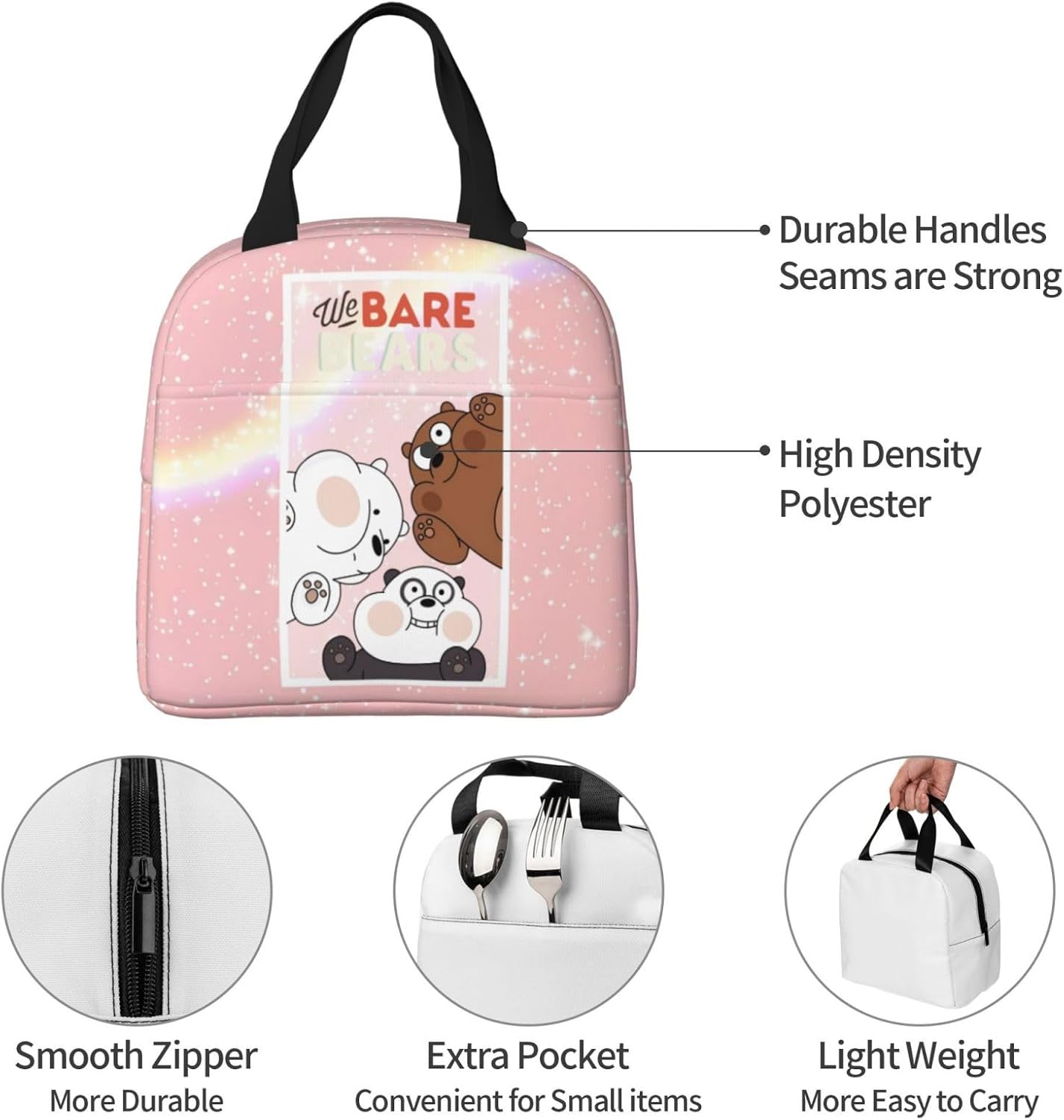 Bolsa de almuerzo de dibujos animados con bolsillo frontal impermeable bolsa de almuerzo portátil aislada lonchera para mujer hombre estilo4
