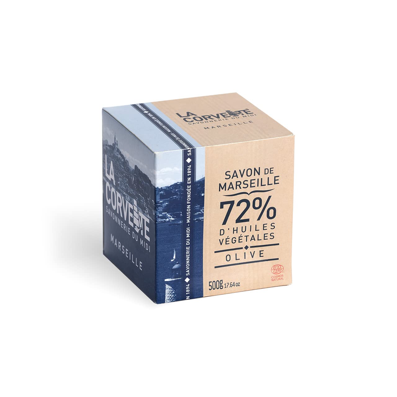 La Corvette Cubo de jabón Marsella OLIVE, en caja ECOCERT 17.64 oz