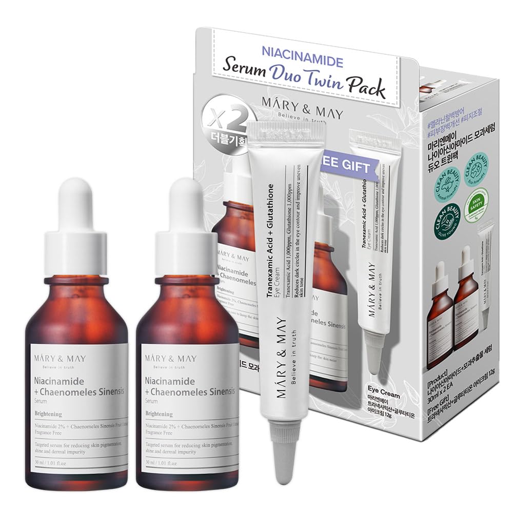 Mary&May Suero de niacinamida Duo Twin Pack (1.0 fl oz x2+Crema para los ojos 0.42 oz)