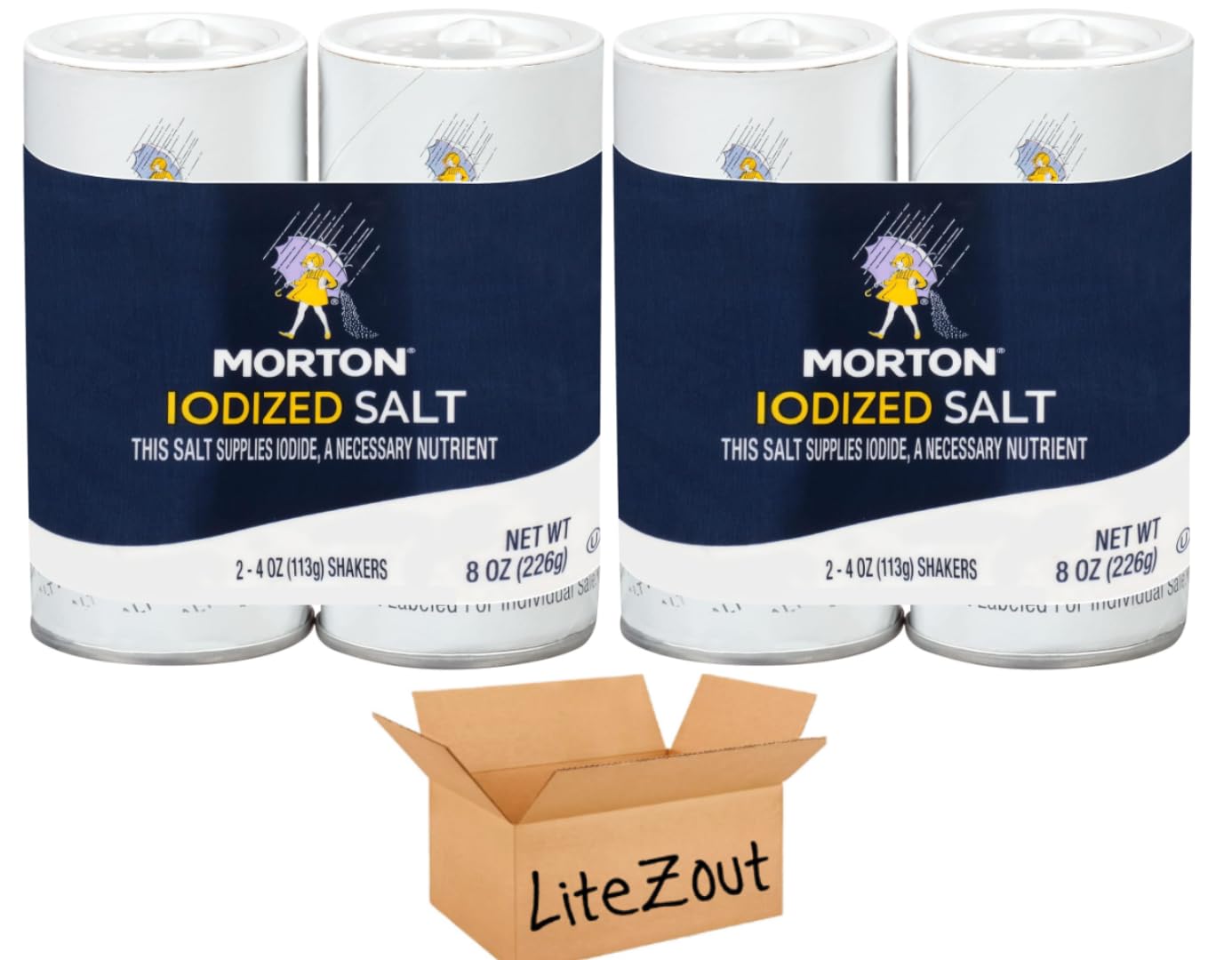 Salero yodado Morton – 2 CT X2..4 en total, por Litezout y empaquetado en una caja Litezout