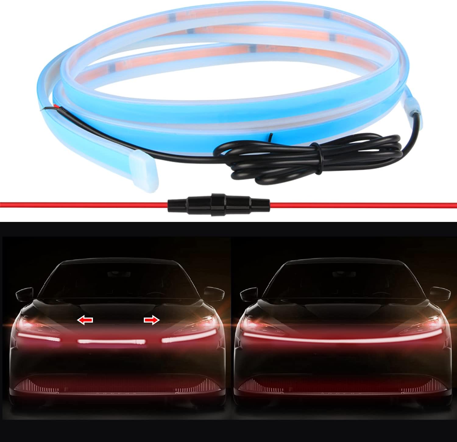 Chemini Tira de luces LED para exteriores de automóvil, 70 pulgadas, tira de luz LED para el capó del automóvil, tira de luz LED para correr diurna,