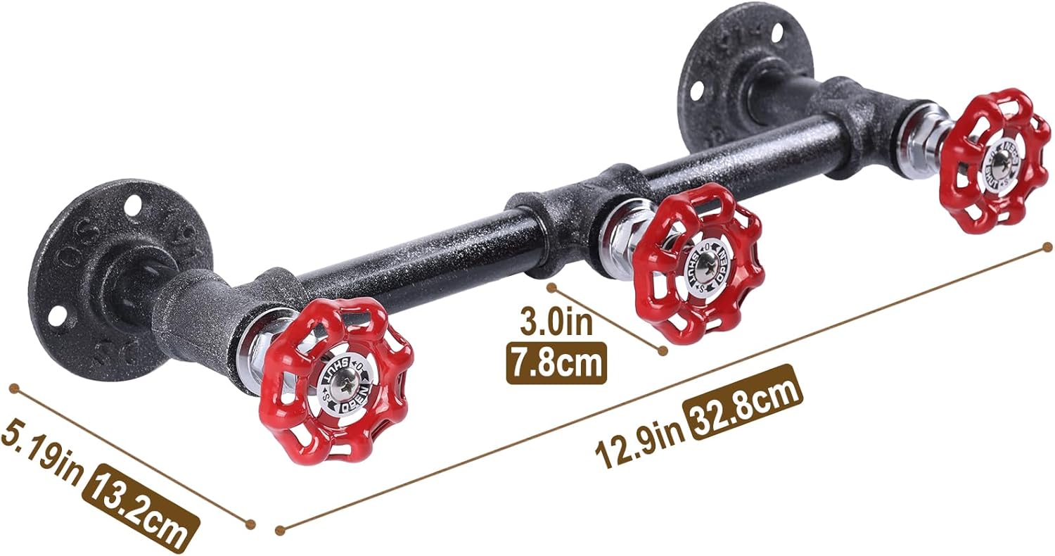 Perchero montado en la pared, 3 ganchos, decoración industrial de tubería, gancho para colgar resistente, para abrigo, sombrero, toalla, bolso,