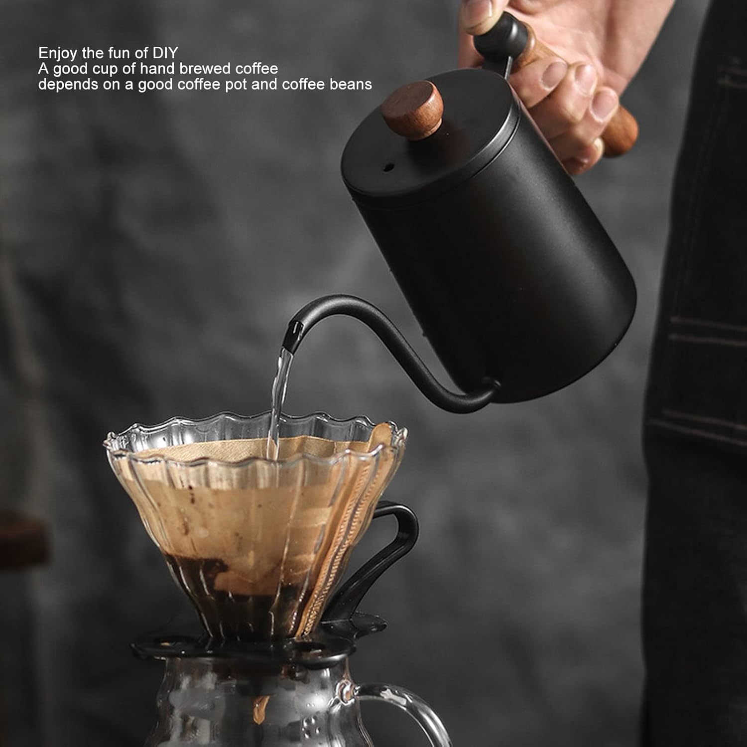20.3 fl oz 20oz verter sobre el hervidor de café vertido sobre la tetera de cuello de cisne con mango de madera, verter sobre el hervidor de café,