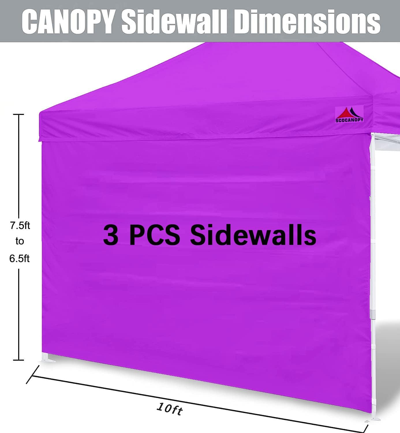SCOCANOPY SunWall – Marco de toldo desplegable de 10 x 10 pulgadas, paquete de 3 solo pared lateral (morado)