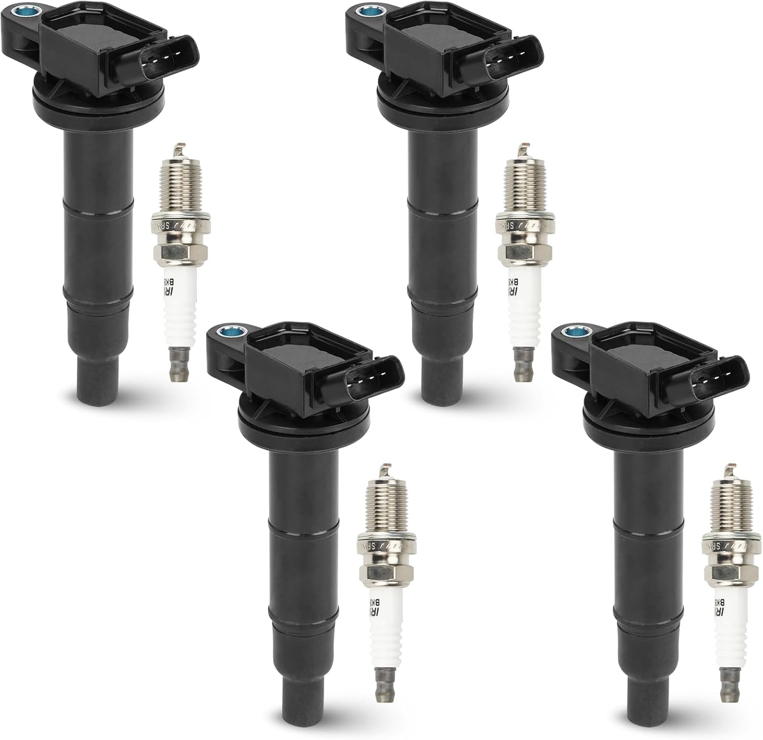 Paquete de 4 bobinas de encendido con 4 bujías de iridio compatibles con Toyota Camry Corolla Highlander Matrix RAV4 Solara Lexus HS250h Pontiac