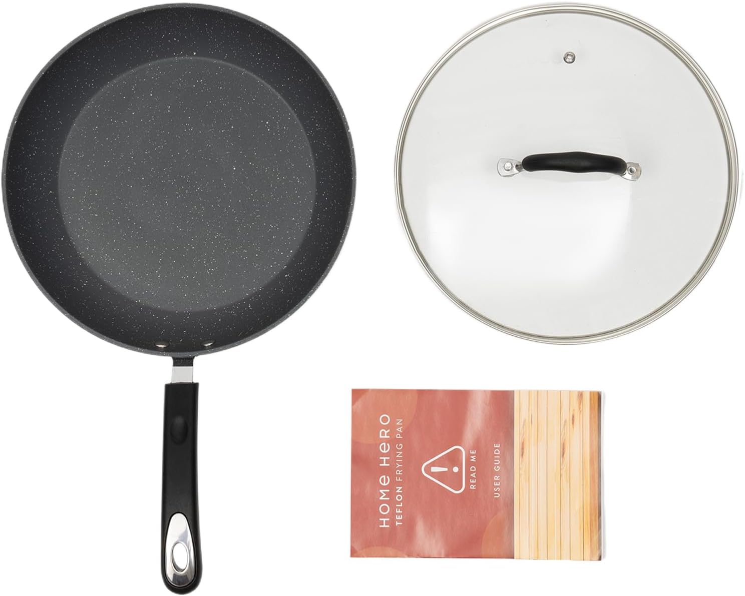 HuaShuani Sartén antiadherente de 11.02 pulgadas, sartén de granito antiadherente, utensilios de cocina de piedra con tapa y asa, tapa de vidrio
