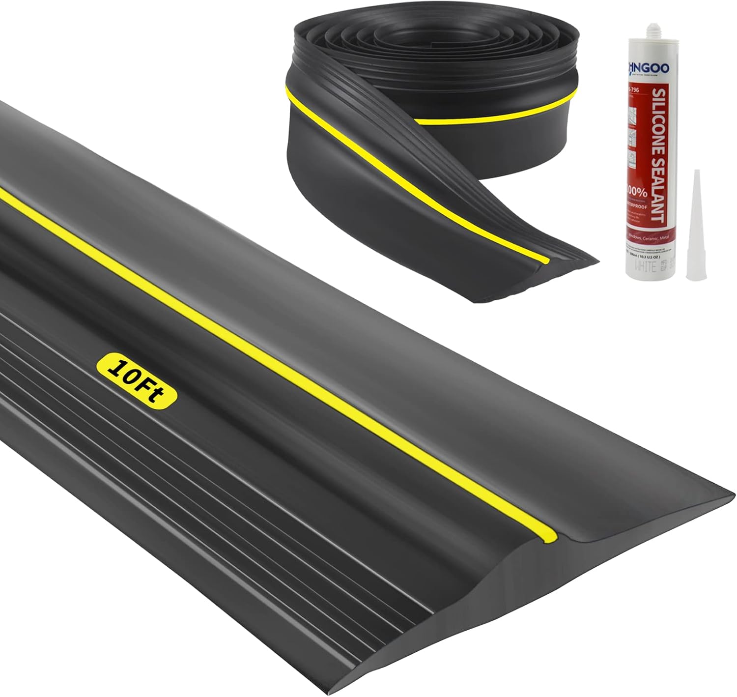 Tira de goma universal para puerta de garaje con adhesivos, repuesto de burletes resistentes a la intemperie (10 pies, negro)