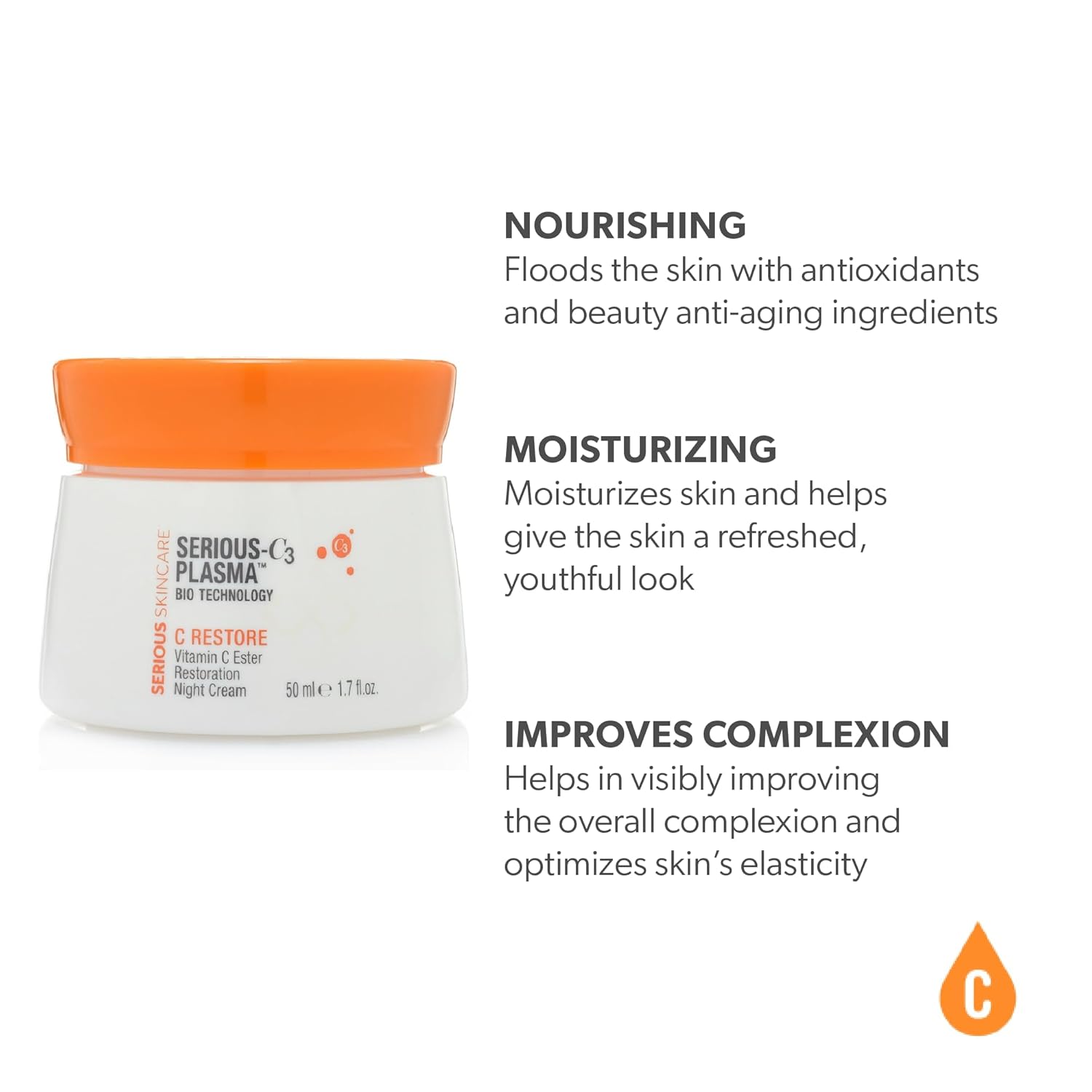 Serious Skincare – Serious C3 Plasma Night Trio – Crema de noche C-Restore, tratamiento de belleza de ojos C y limpiador facial C Clean – Líneas