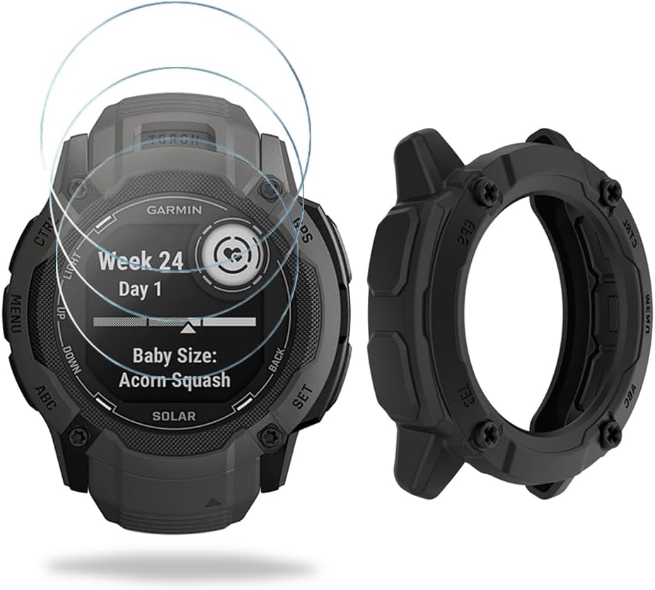 Protector de pantalla de reloj (3+1 unidad) compatible con Garmin Instinct 2x Solar, película de vidrio templado, antiarañazos, cobertura completa