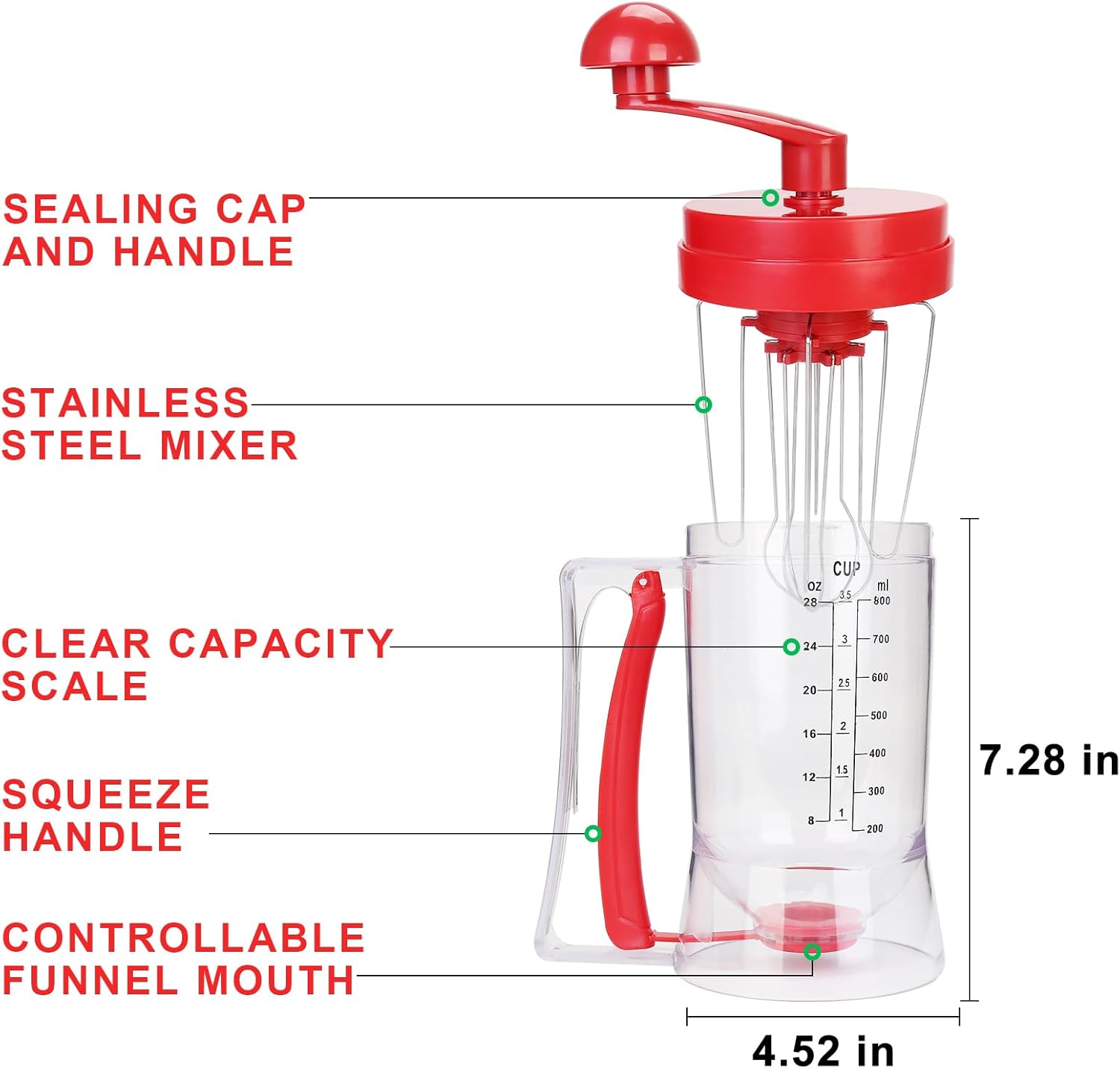 Dispensador de masa 3 en 1, dispensador automático de masa para panqueques y cupcakes con molde para pastel, dispensador de grado alimenticio sin