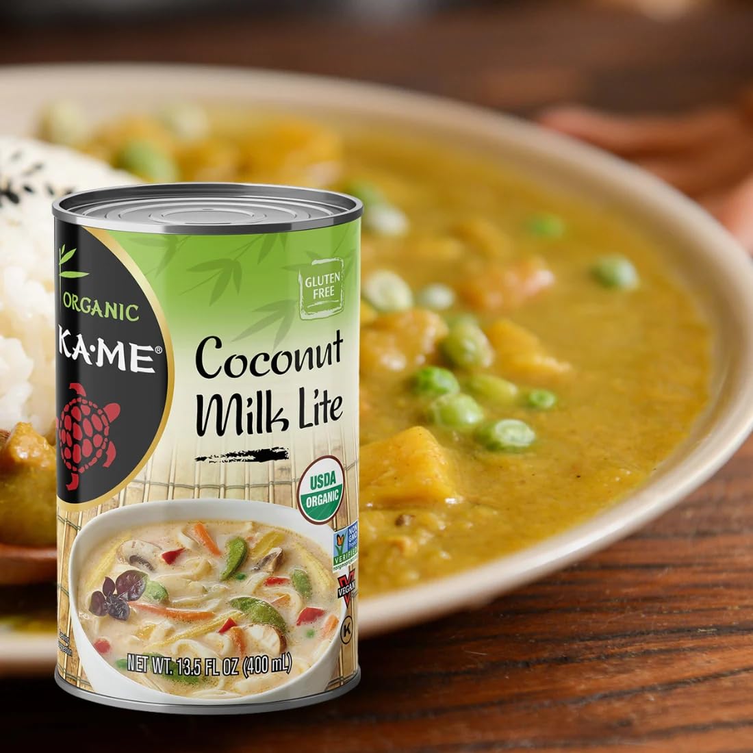 KA-ME Leche de coco orgánica Lite  40% menos de grasa  Ideal para recetas tailandesas y del sudeste asiático  Vegana, orgánica USDA, sin gluten,