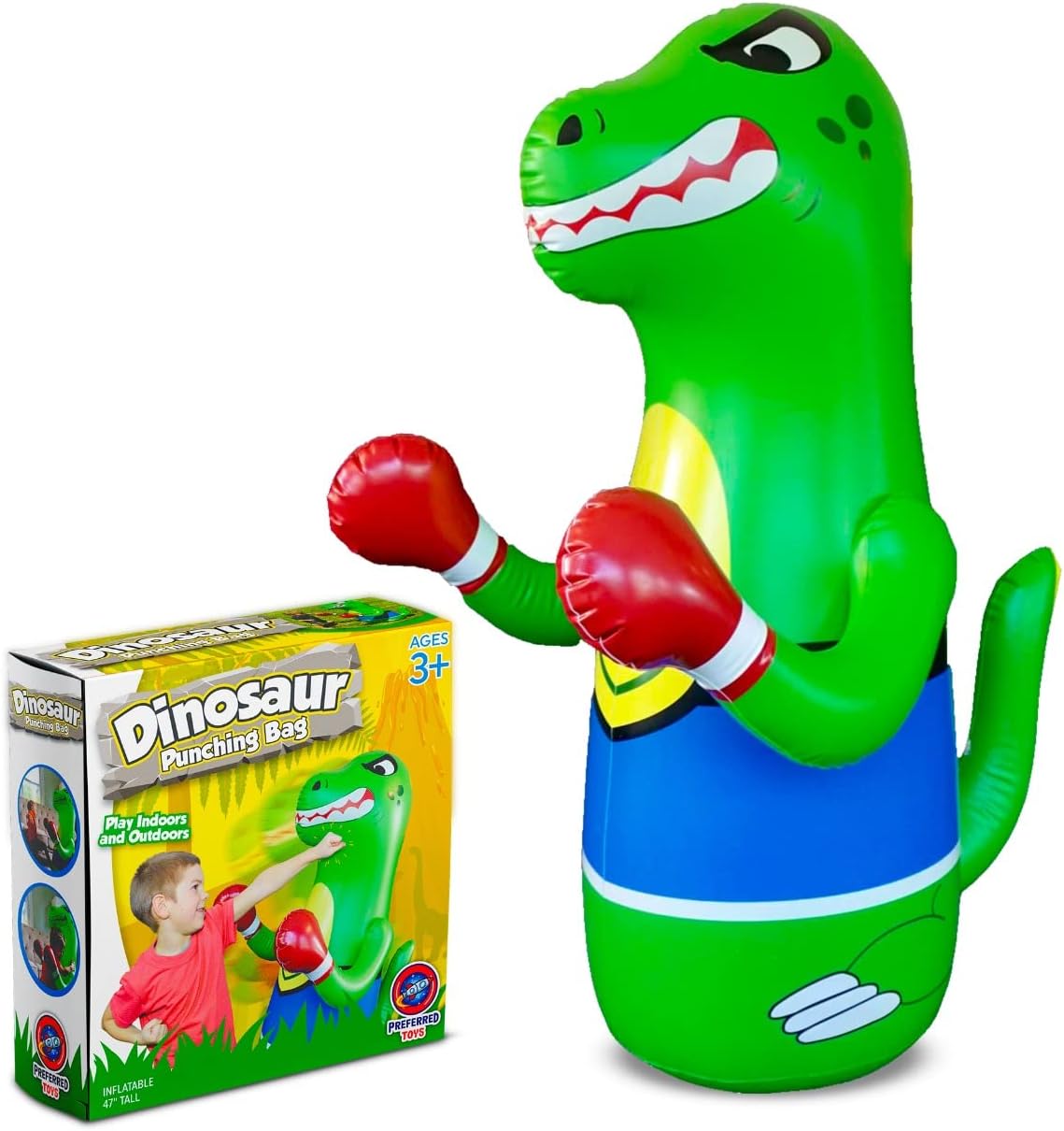 Juego de saco de boxeo inflable para niños, paquete de juguetes de boxeo inflables, dinosaurio inflable con movimiento de rebote instantáneo en la