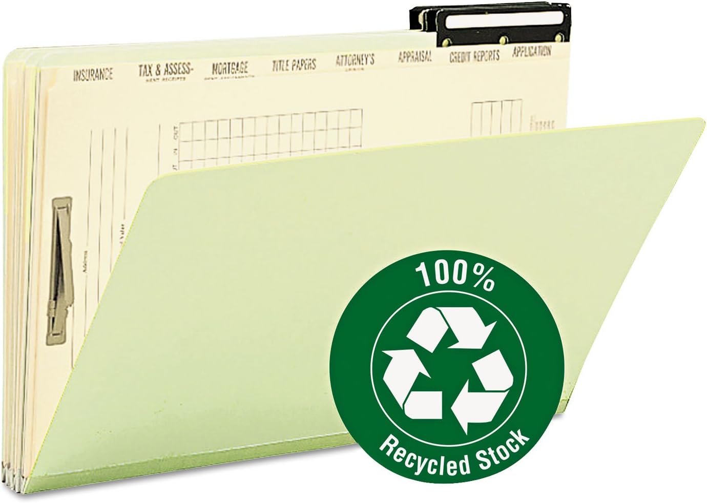 Smead 78208 Carpeta de archivo hipotecario de cartón prensado con divisores y pestaña metálica verde legal 10caja