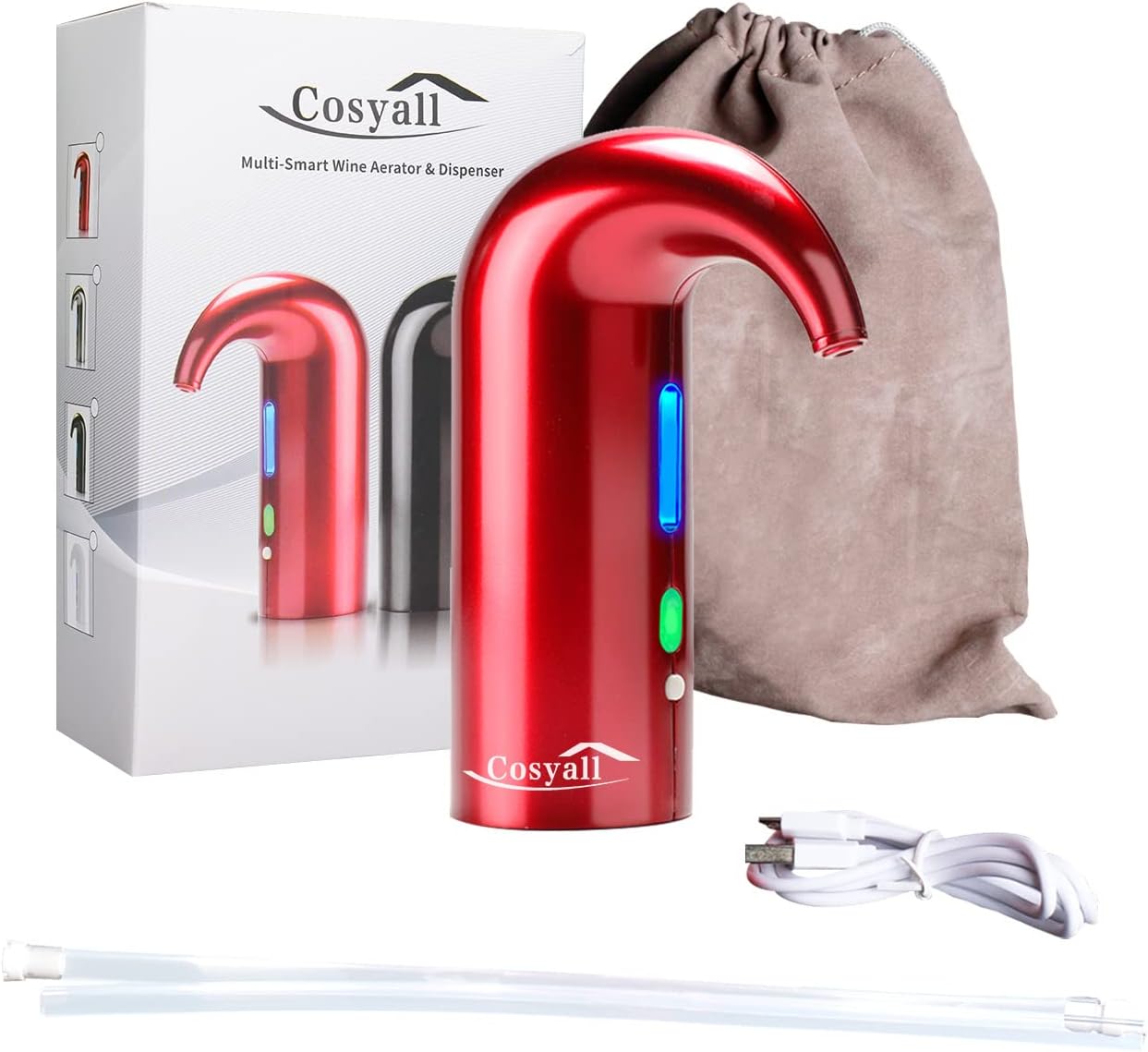 Decantador eléctrico portátil recargable por USB, dispensador de vino automático de un botón, oxigenación rápida del vino tinto, rojo