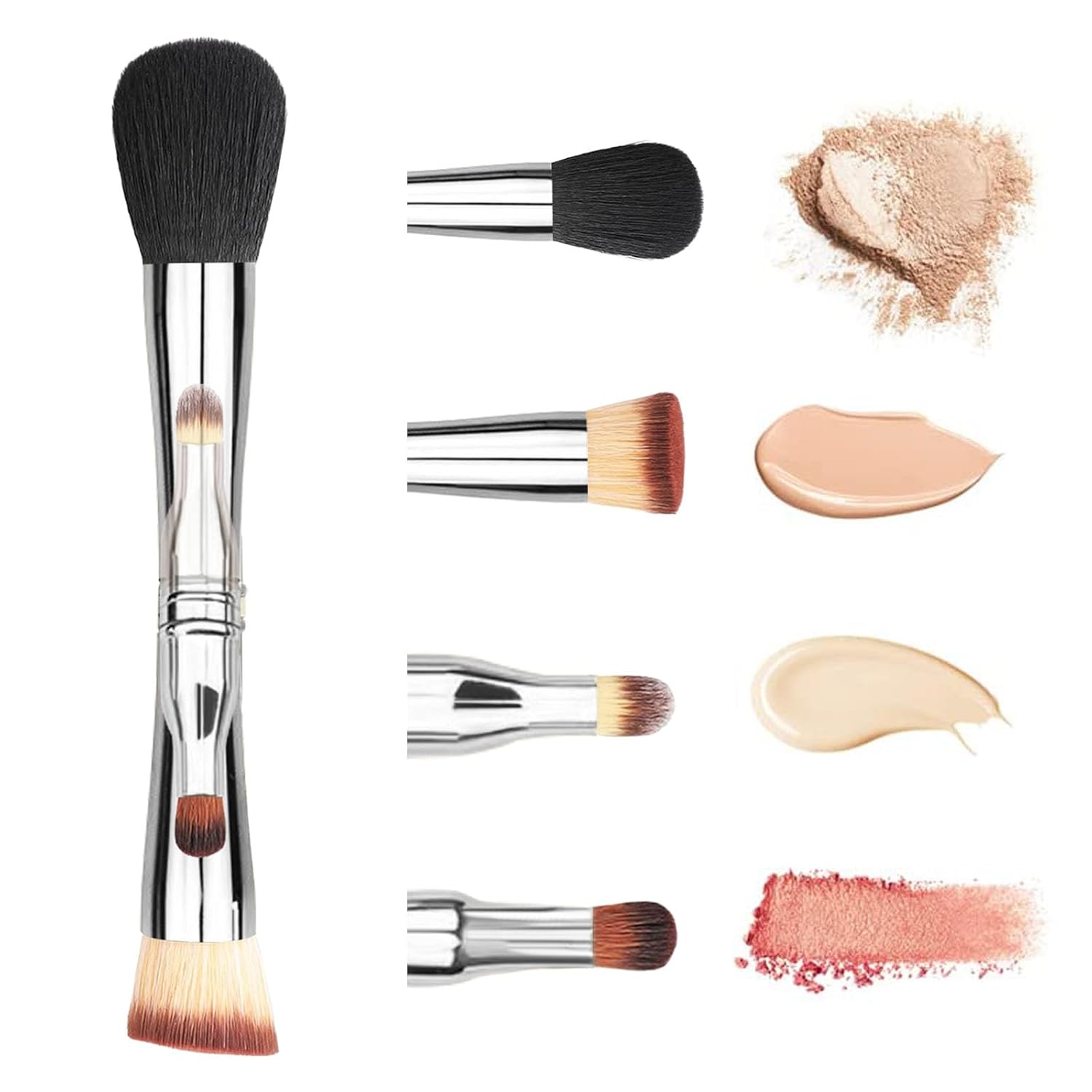 Cepillo de maquillaje 4 en 1, cepillo de maquillaje de viaje de doble extremo, cepillo de base, brochas de maquillaje todo en uno