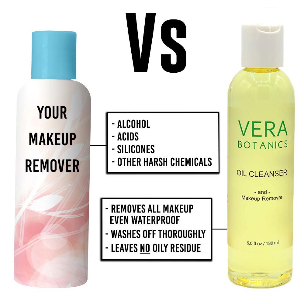 Aceite limpiador natural y removedor de maquillaje de Vera Botanics. Solo 4 ingredientes. Limpiador de aceite diario suave para un lavado facial