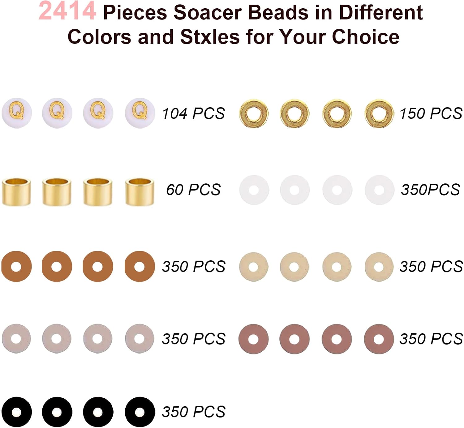 EMUFOOK Juego de 2414 cuentas de arcilla para hacer pulseras, kit de pulseras de la amistad para niñas y adultos, 6 colores de arcilla polimérica