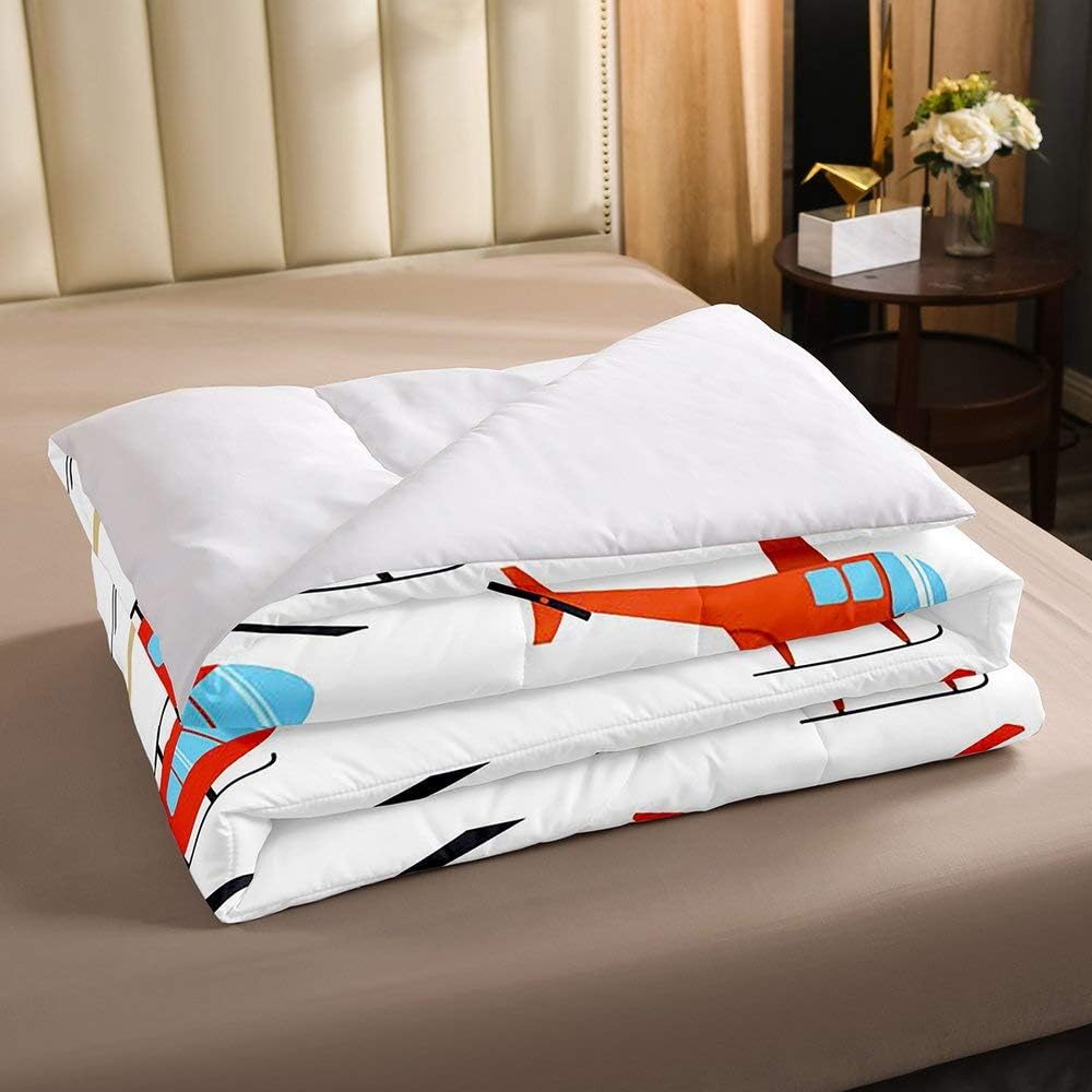 Juego de ropa de cama de avión, tamaño Queen, juego de edredón de helicóptero de avión para niños, edredón de dibujos animados con aviones de