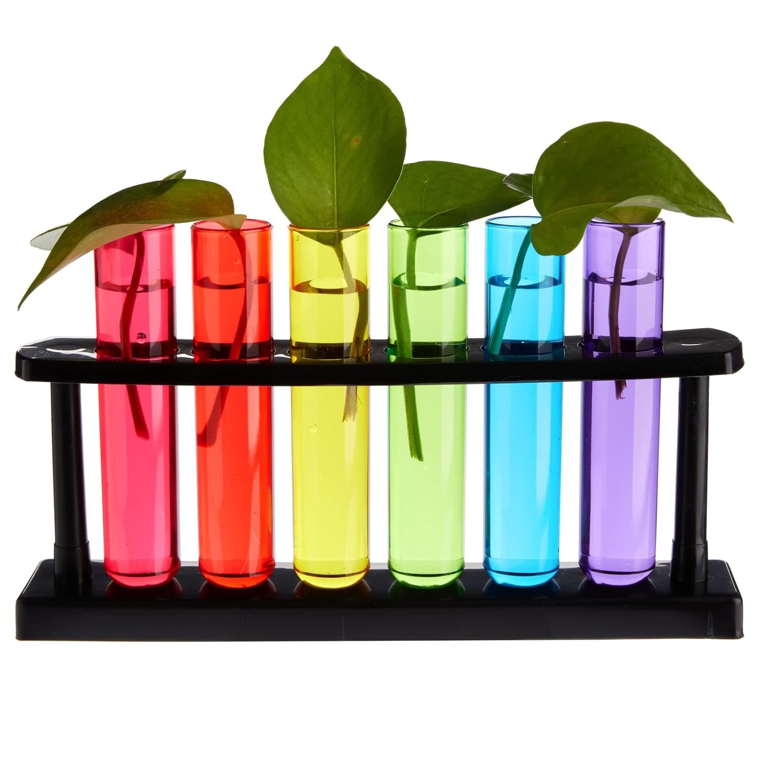 Juvale Paquete de 4 tubos de ensayo de plástico con estante para fiestas, propagación de plantas, soporte para vasos de chupito para fiestas de