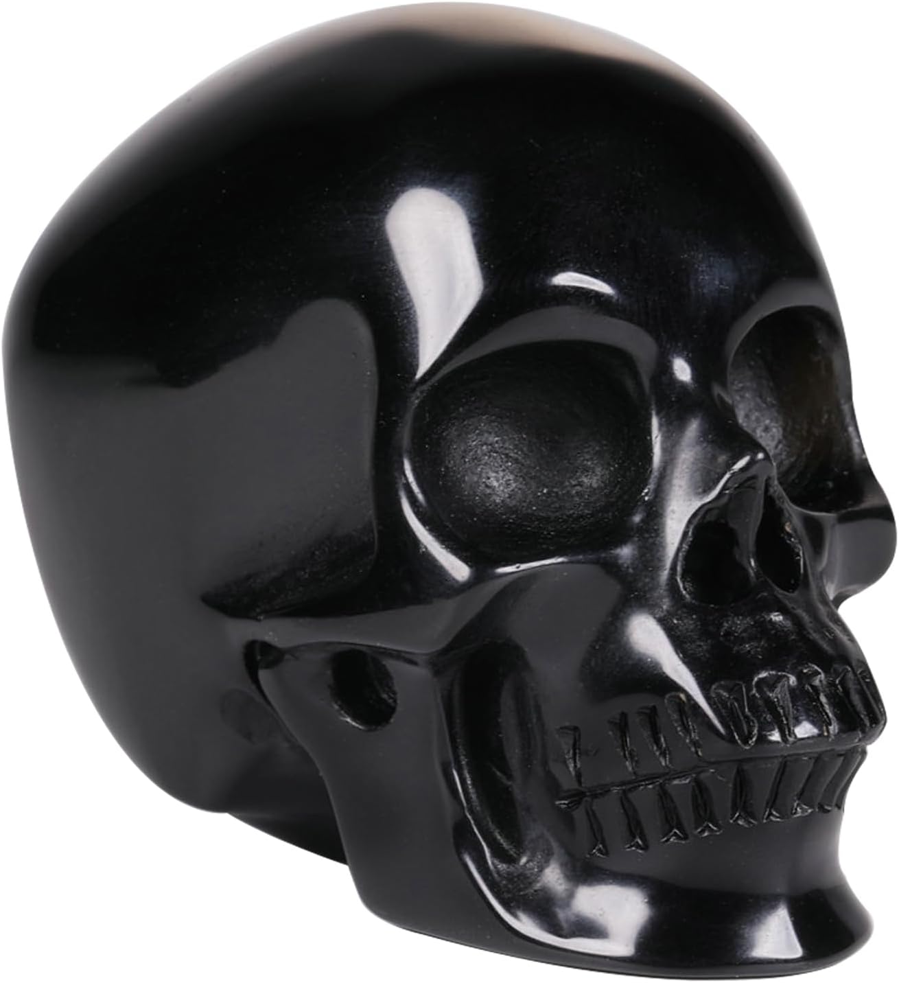 Estatua decorativa de calavera de cristal de obsidiana negra de 2.5 pulgadas, piedra curativa de cristal, escultura de calavera humana tallada a