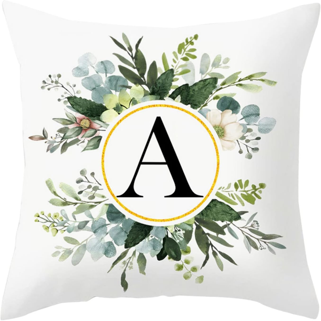 TUNKENCE Fundas de almohada con monograma de letra A, diseño floral con inicial, fundas de almohada decorativas del alfabeto, fundas de almohada con