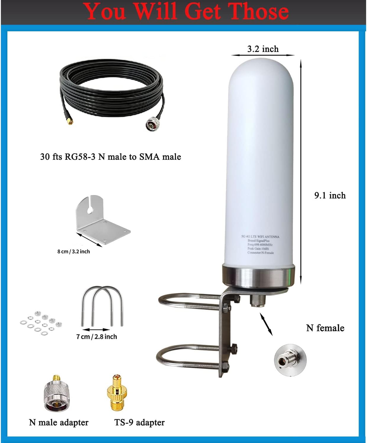 Omni – Antena celular 4G 5G LTE GSM para exteriores direccionales para routers y amplificador de señal de teléfono celularbanda ancha 698-6000 mhz