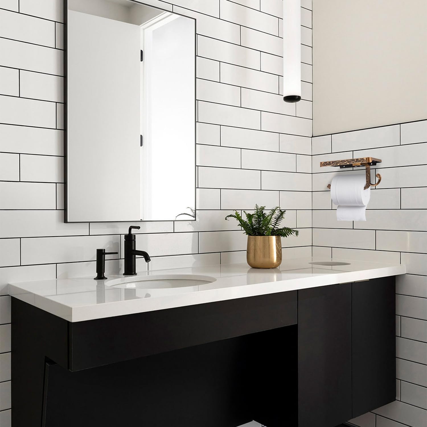 Soporte de pared para papel higiénico, soporte de papel higiénico retro con estante para teléfono, soporte de rollo de papel de aluminio con gancho