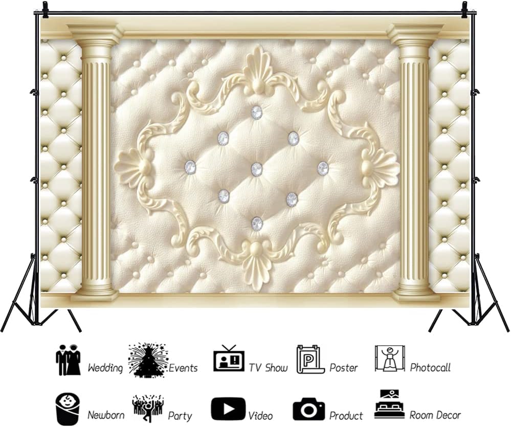 Baocicco Fondo de fotografía de pared de lujo de 8 x 6 pies, textura de pilares dorados, textura clásica europea, pared interior, habitación, sala