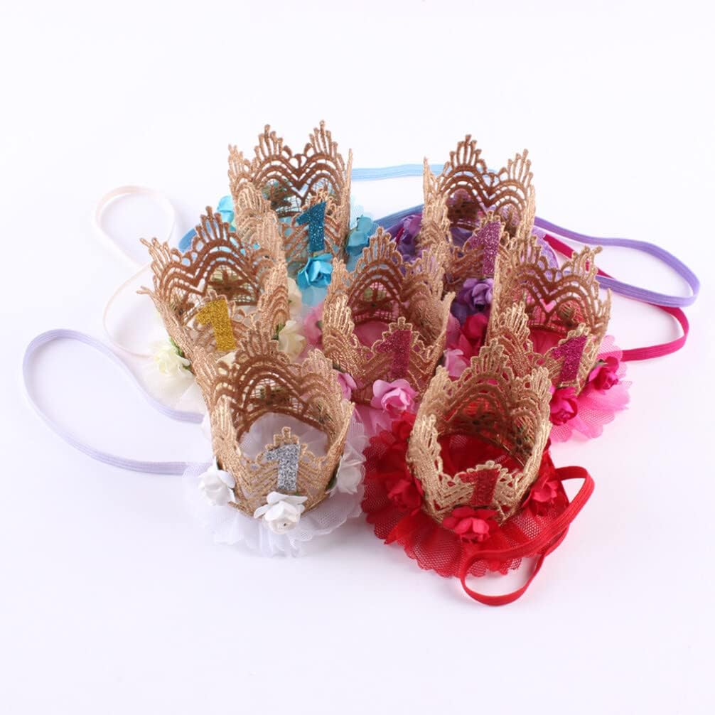 Veemoon Tiara cintillos para diadema con purpurina para el primer cumpleaños, sombrero de cumpleaños recién nacido, gorra de cumpleaños, sombrero de