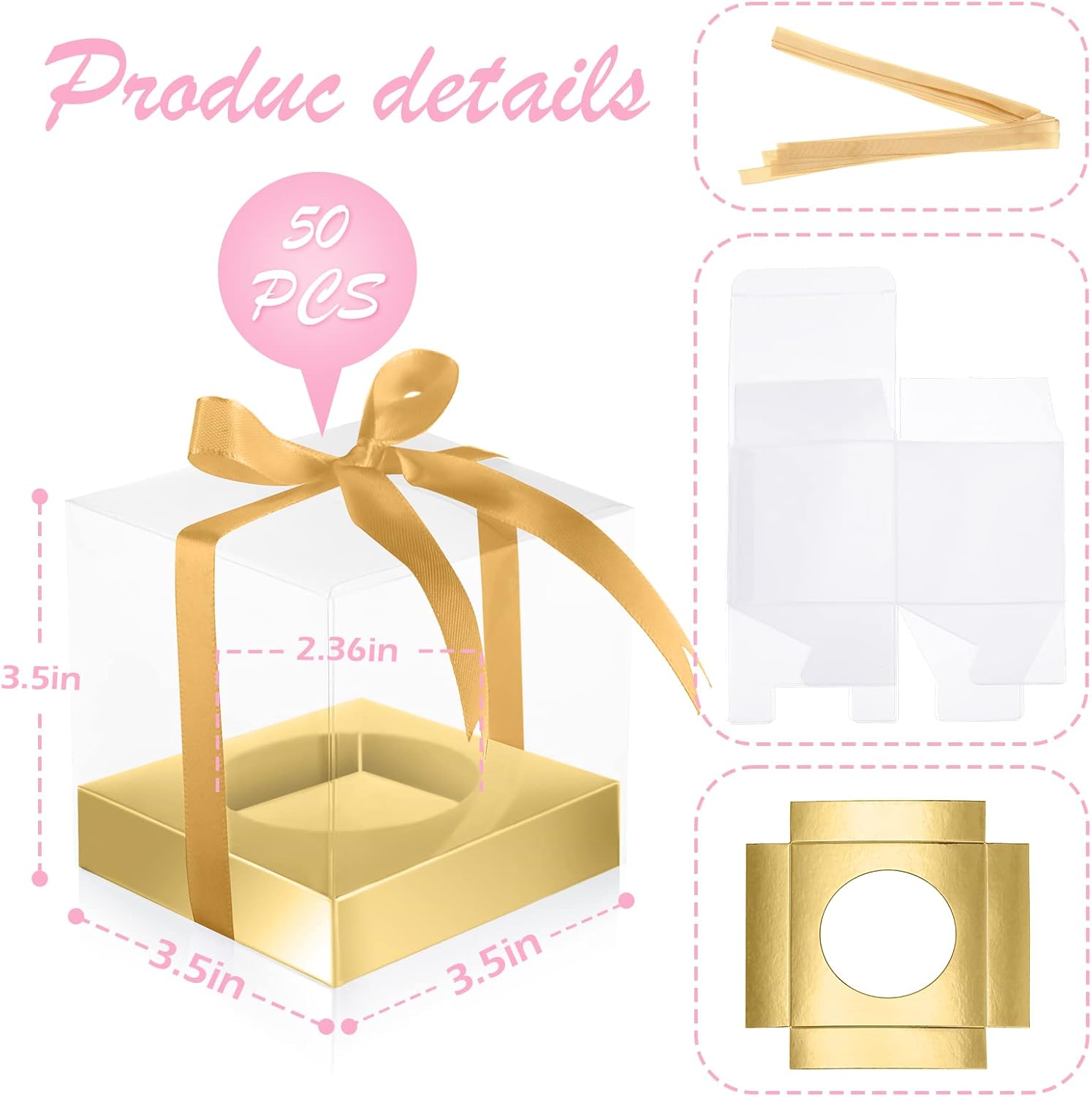 Thenshop 50 cajas transparentes para cupcakes, contenedores individuales de plástico de 3.5 pulgadas, cajas individuales para cupcakes con insertos