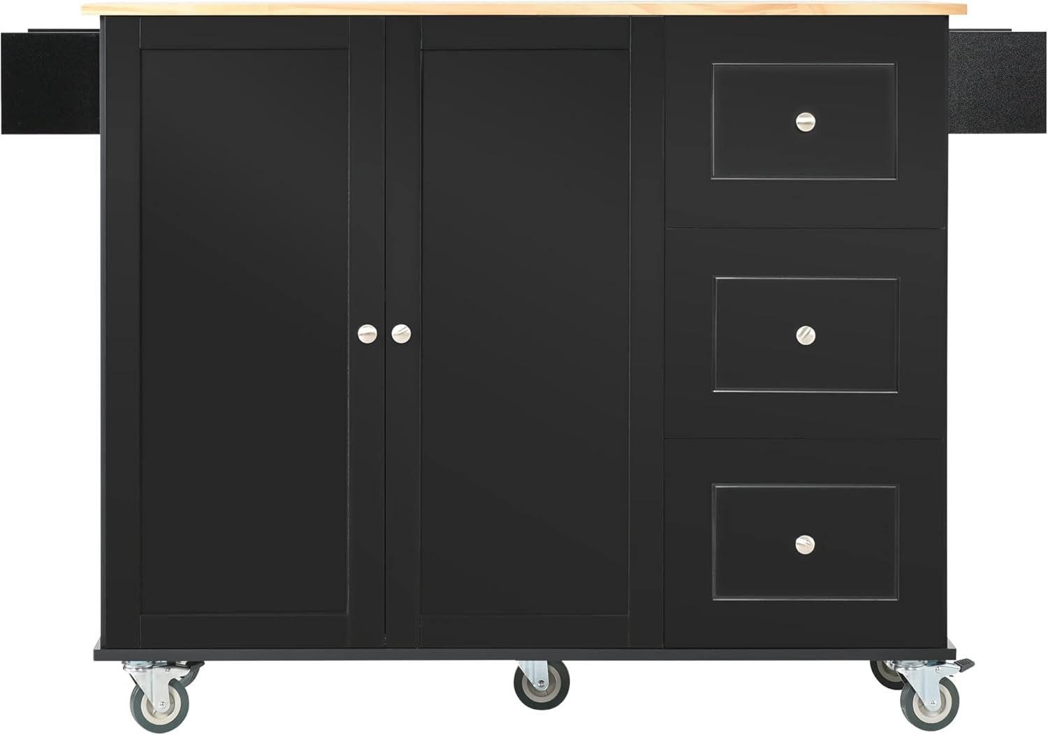 Tomkate Isla de cocina móvil rodante de 52.7 pulgadas con hoja caída, carrito de isla de cocina con ruedas con 3 cajones y armario de
