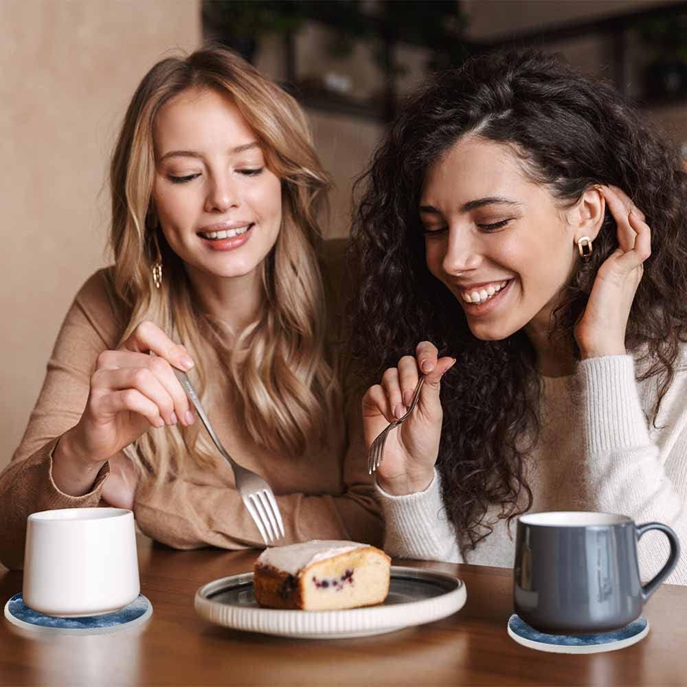 oFloral Juego de 2 posavasos azules estrellados para bebidas absorbentes con estrellas brillantes y naturales, regalos de inauguración de casa,