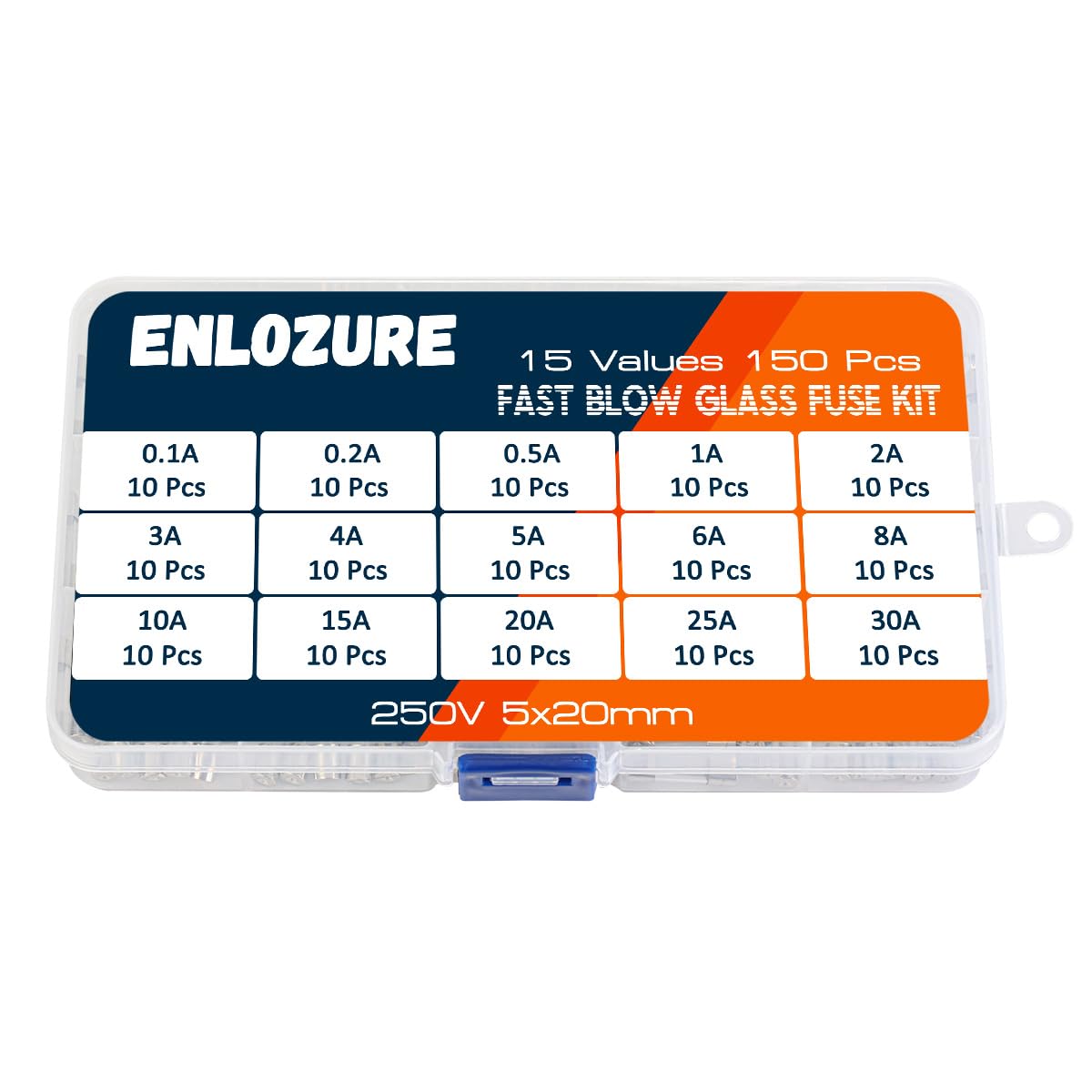 150 piezas de 15 valores de tubo de vidrio de soplado rápido Kit surtido 250V 0.197×0.787 in 0.1A, 0.2A, 0.5A, 1A, 2A, 3A, 4A, 5A, 6A, 8A, 10A, 15A,