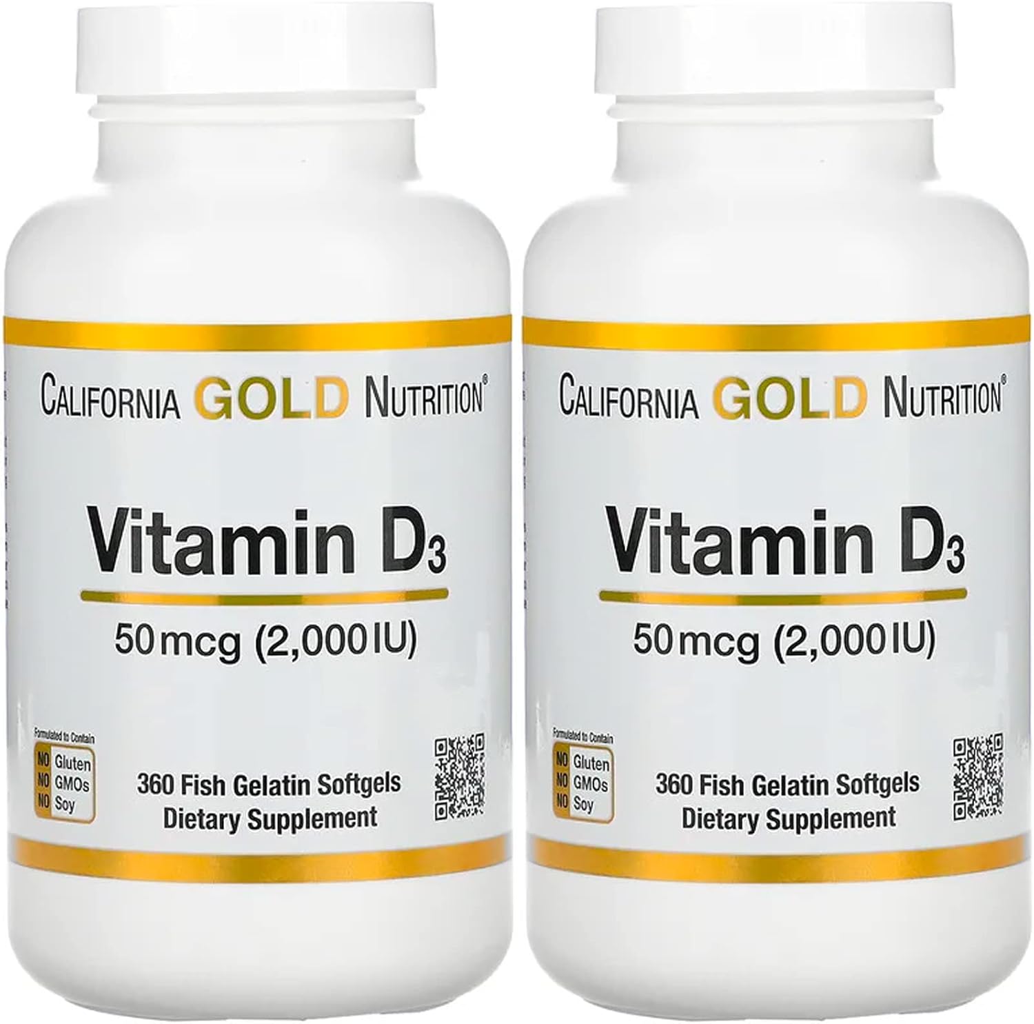 California Gold Nutrition Vitamina D3, 50 mcg (2,000 UI), 360 cápsulas blandas de gelatina de pescado, paquete de 2 California Gold Nutrition