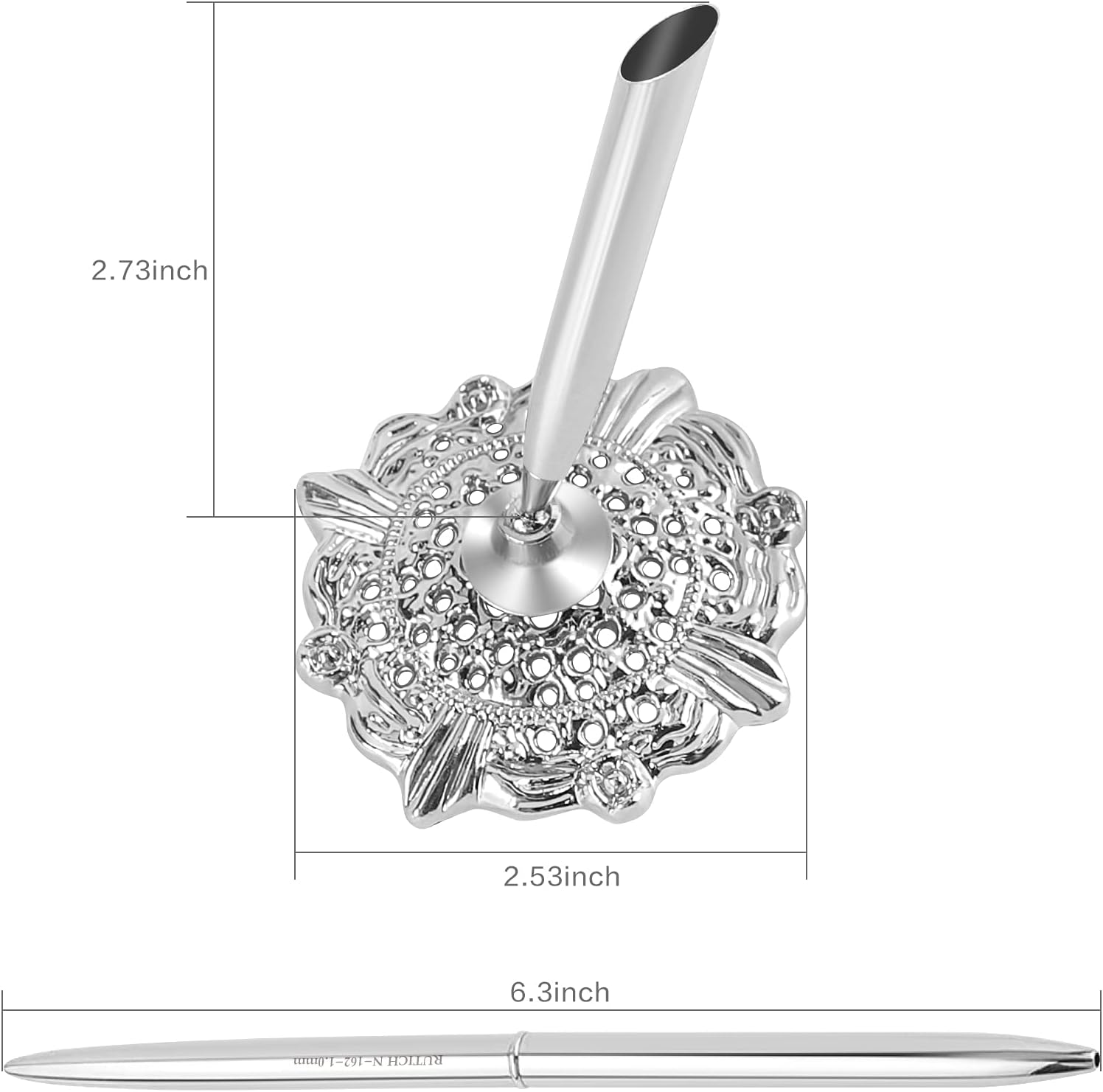 Pluma redonda hueca titular de la pluma de firma conjunto para boda nupcial, plata