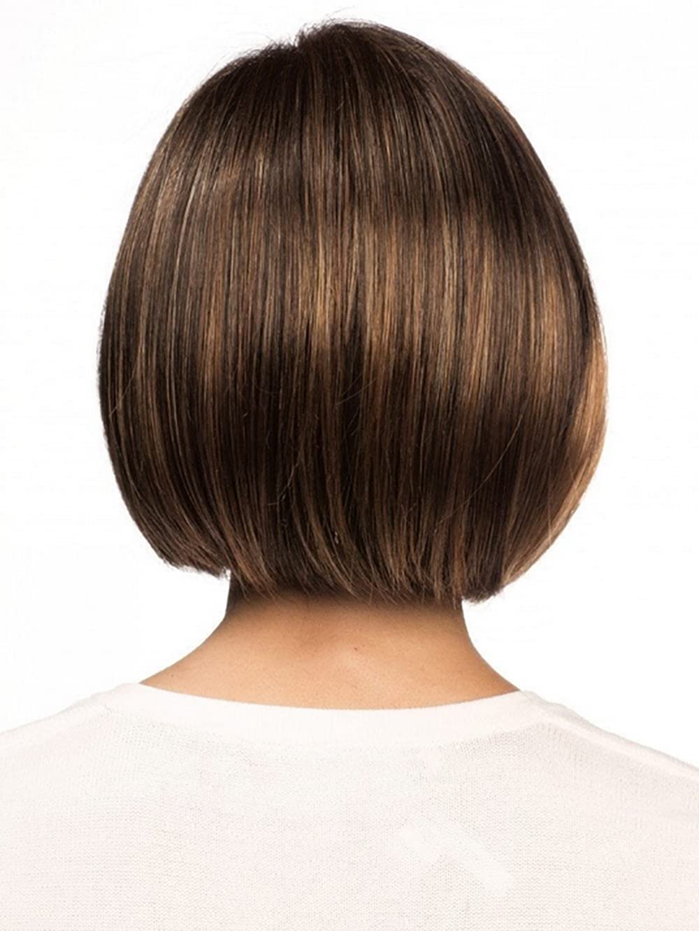 RENERSHOW Peluca sintética corta de color marrón con flequillo para mujer, peluca sintética con flequillo de aspecto natural, peluca de fiesta diaria