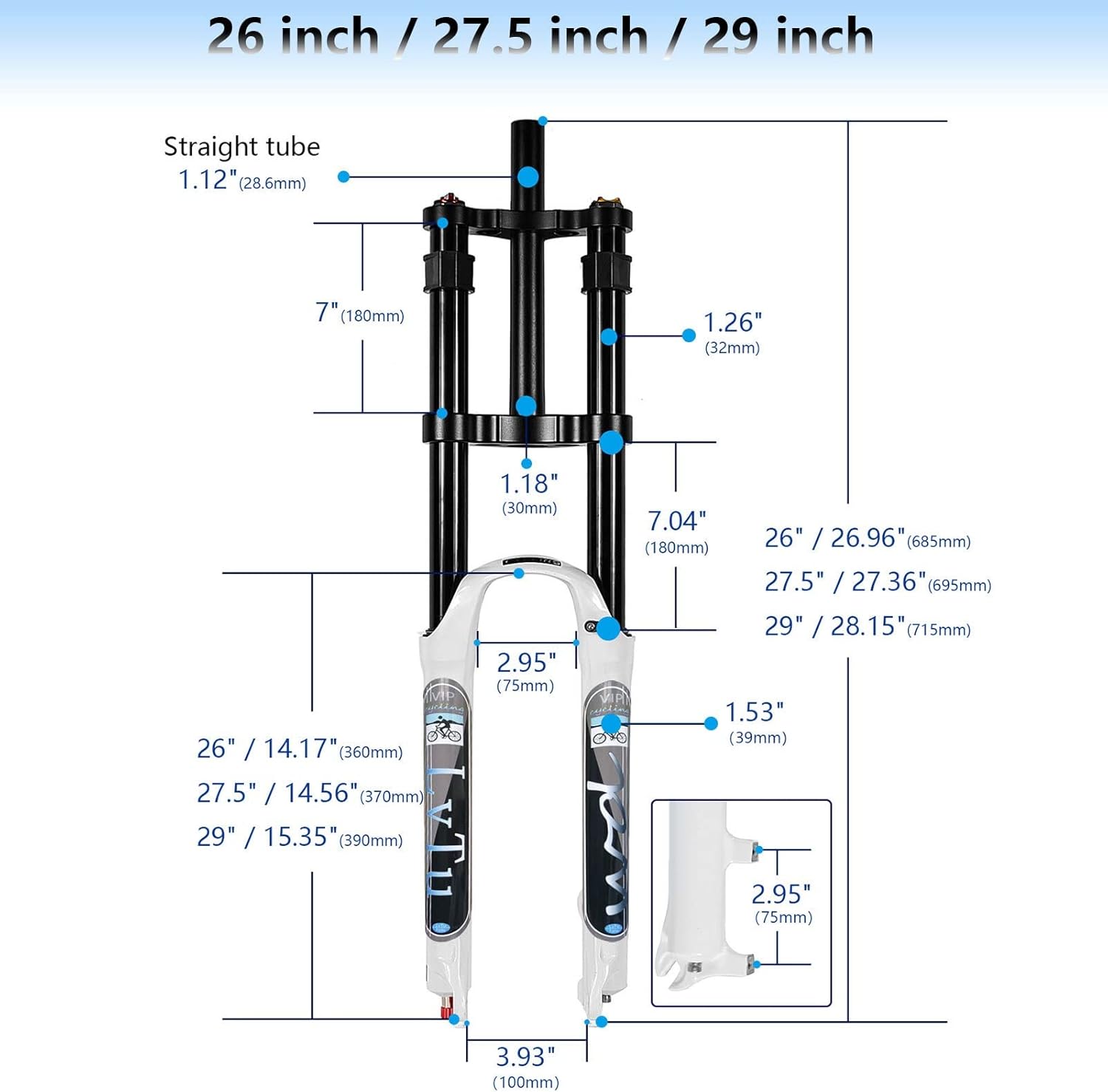 DH Downhill – Horquilla de suspensión para bicicleta de montaña, 26, 27.5, 29 pulgadas, viaje, 6.299in, rebote, ajuste doble hombro con función de
