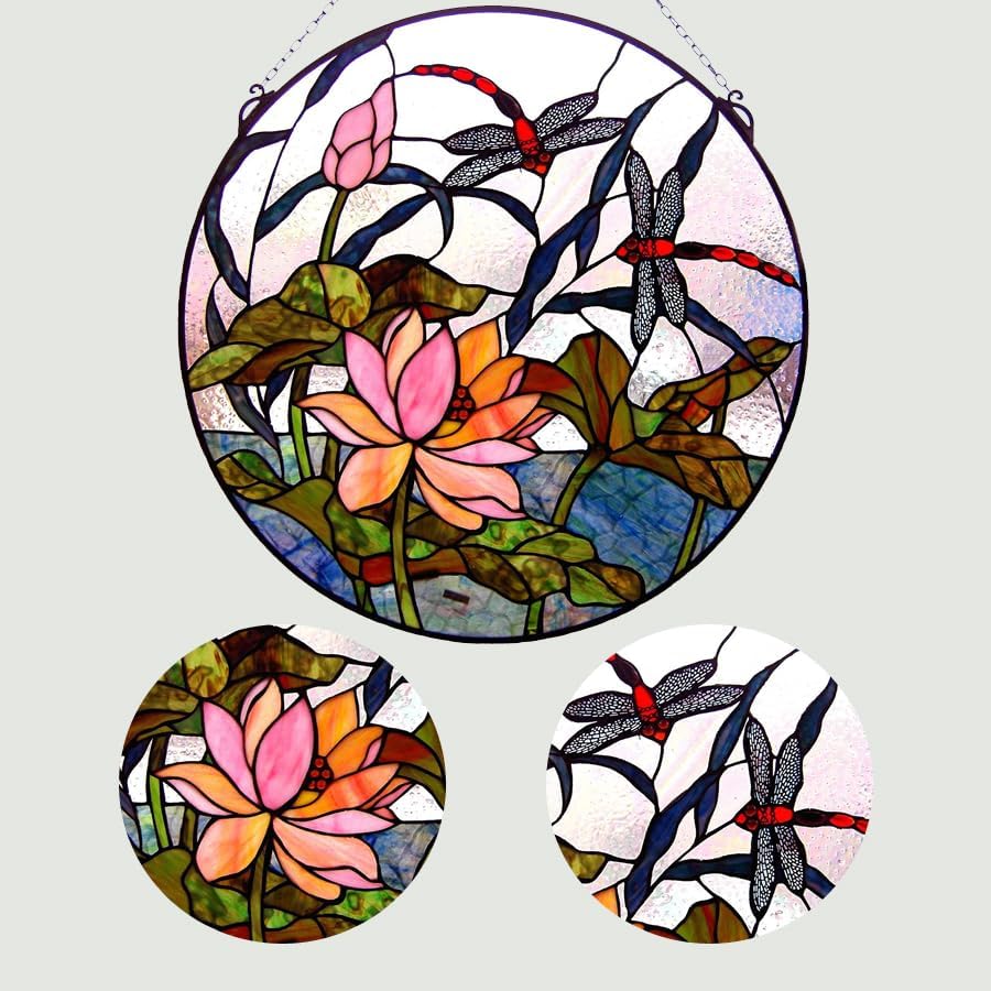 Panel de vitral, 24 pulgadas, rosa, verde, azul, blanco